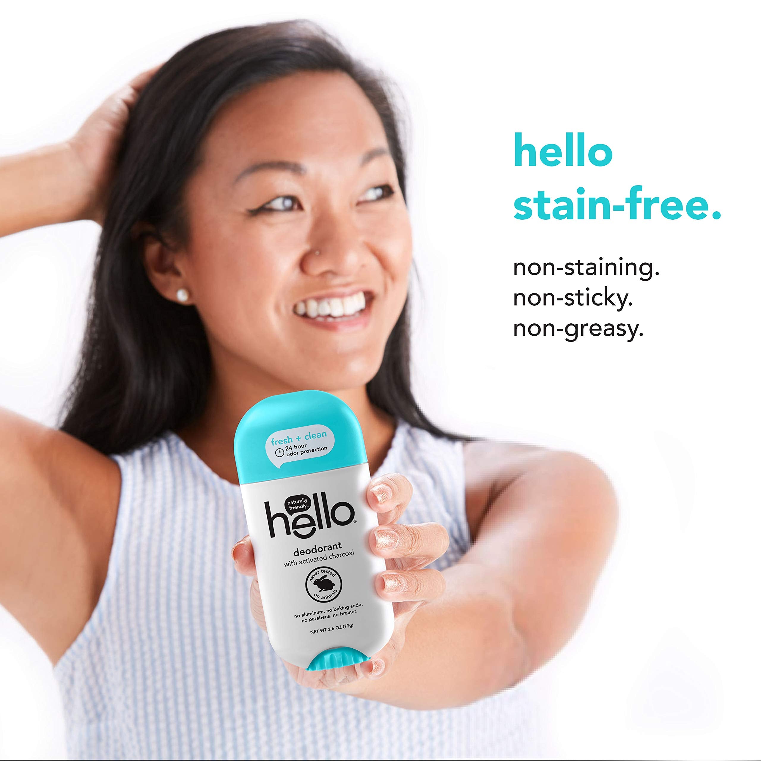 Hello Activated Charcoal Fresh and Clean Deodorant – Aluminum Free, Baking Soda Free, Paraben Free (2.6 oz, Pack of 3)