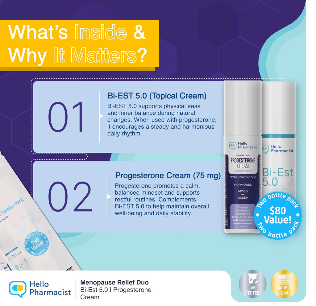 HelloPharmacist Biestro 5.0 BioIdentical Cream + Pro-G Relief Cream for Women | Pharmacist Formulated Brand | 3oz + 3oz