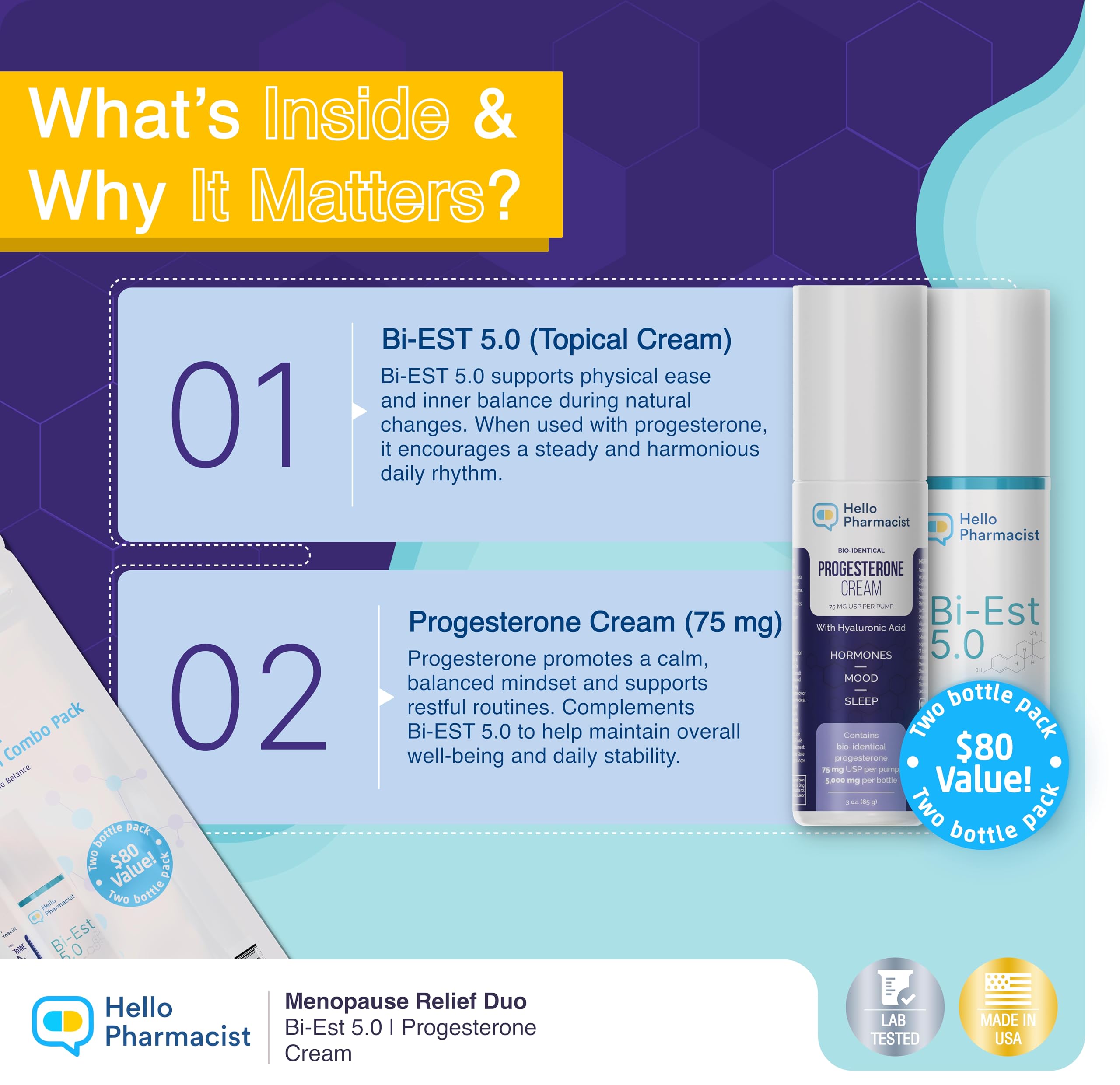 HelloPharmacist Biestro 5.0 BioIdentical Cream + Pro-G Relief Cream for Women | Pharmacist Formulated Brand | 3oz + 3oz