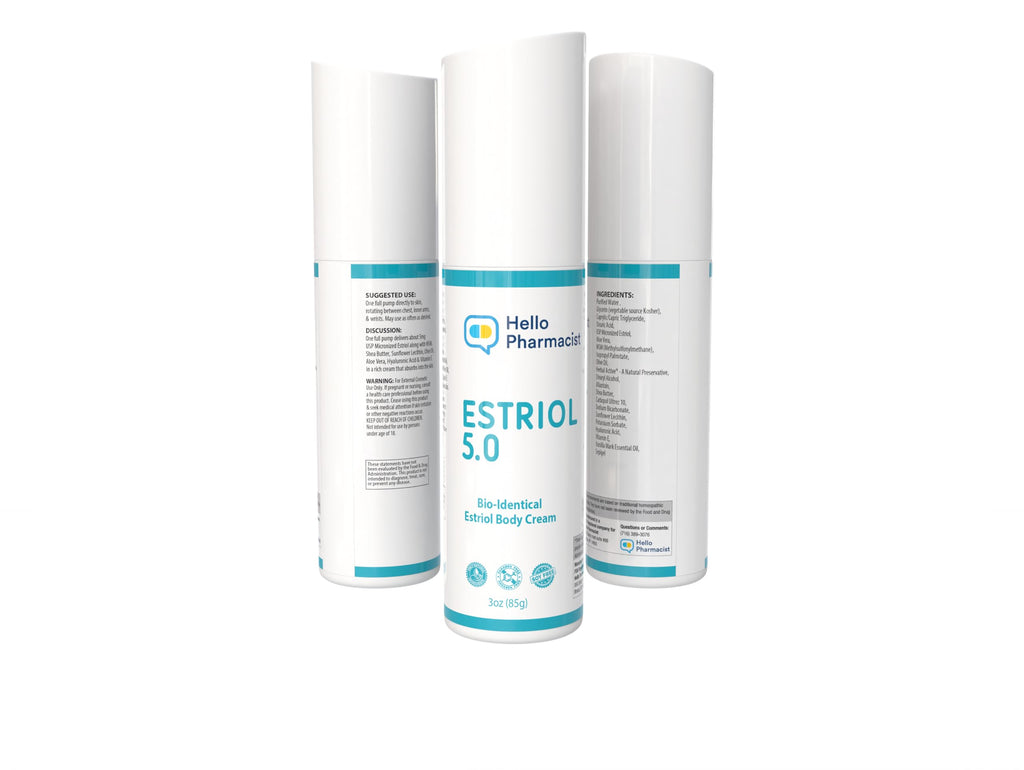 HelloPharmacist Natural Bioidentical Estriol 5.0 Cream for Women – Hydration with Hyaluronic Acid – 3 oz