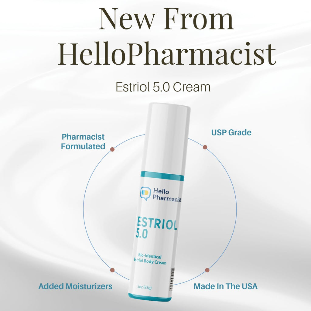 HelloPharmacist Natural Bioidentical Estriol 5.0 Cream for Women – Hydration with Hyaluronic Acid – 3 oz