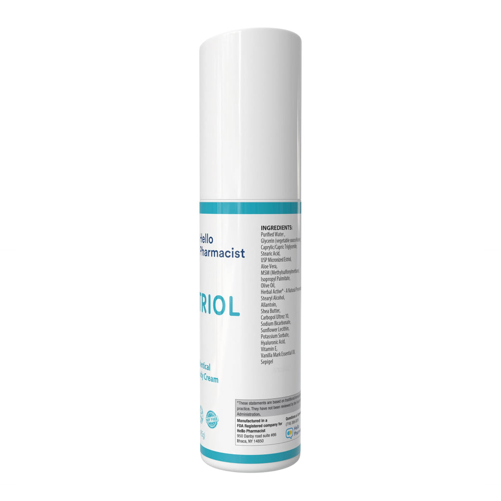 HelloPharmacist Natural Bioidentical Estriol 5.0 Cream for Women – Hydration with Hyaluronic Acid – 3 oz