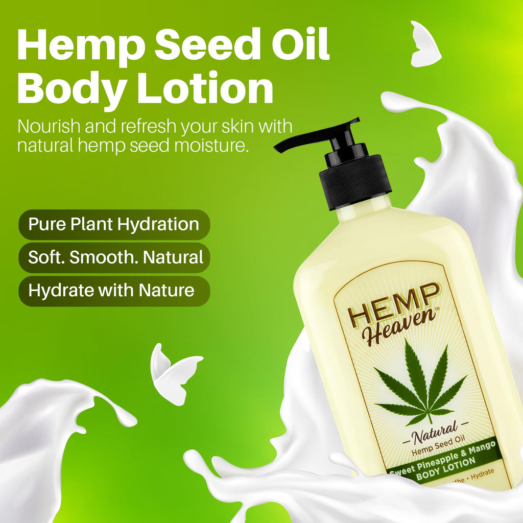 Hemp Heaven Hemp Lotion - Pineapple & Mango Scent, 18 oz | Paraben-Free, Made in USA, EWG Verified, Anti-Aging