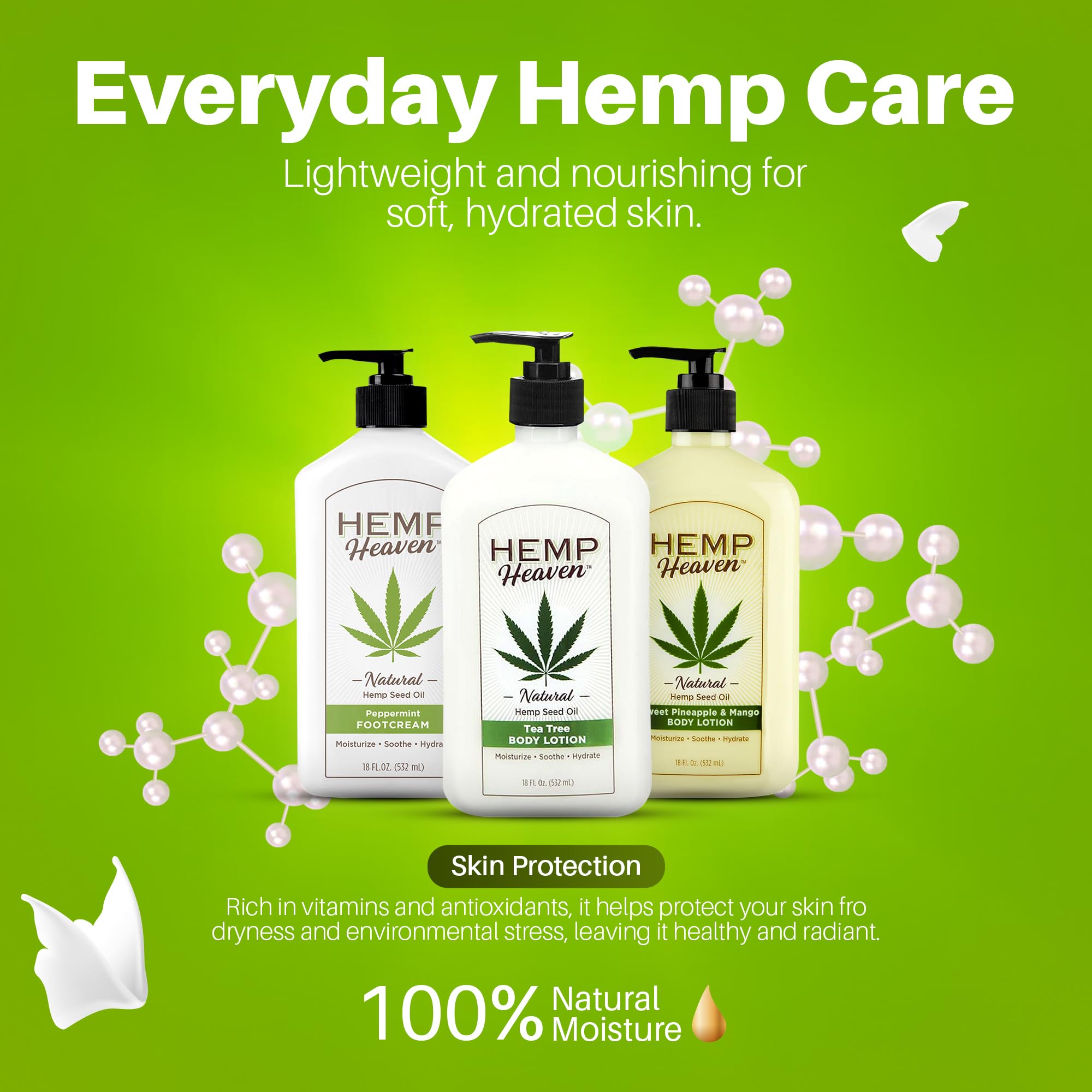 Hemp Heaven Hemp Lotion - Tea Tree Scent, 18 oz, Paraben-Free, Made in USA, EWG Verified, Anti-Aging