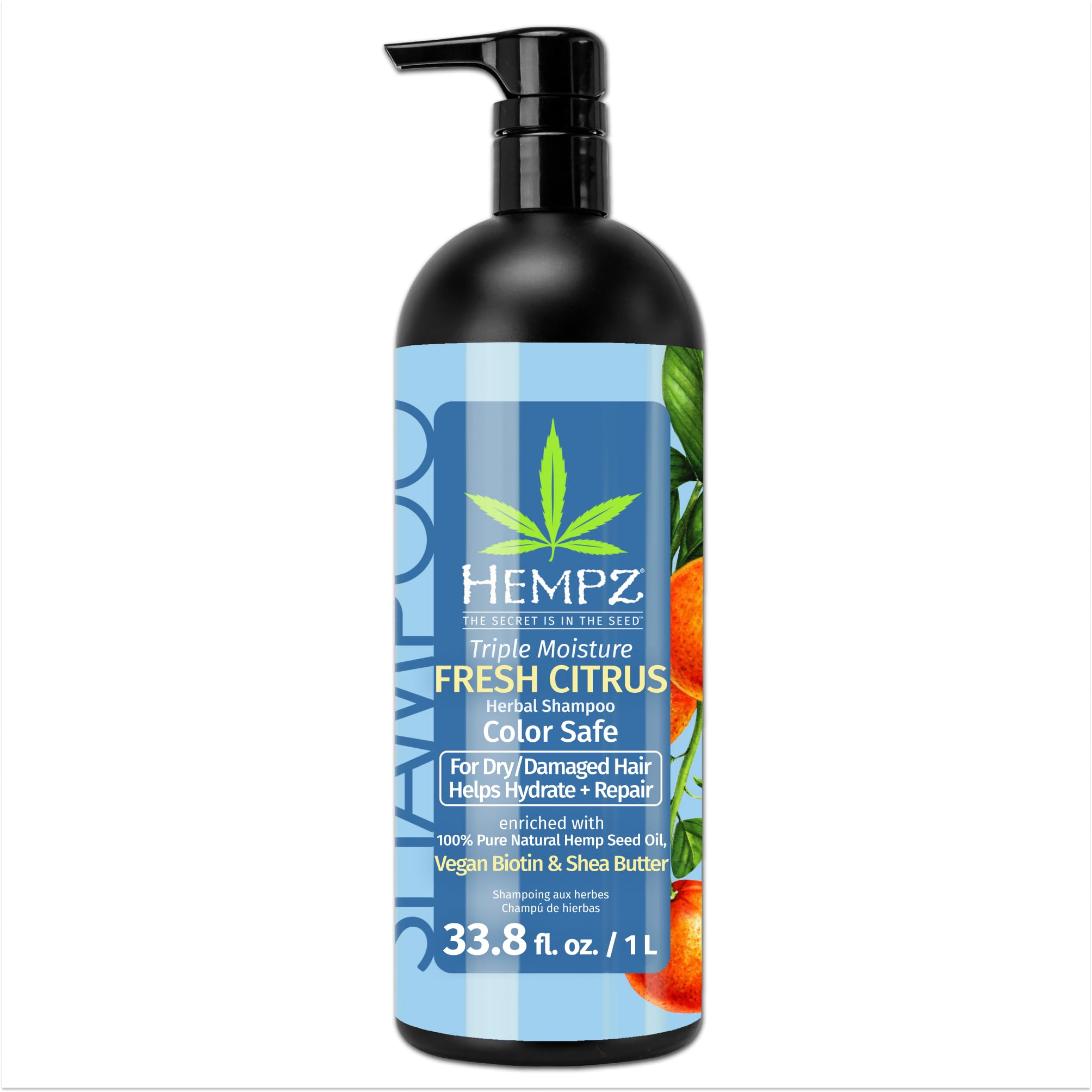 Hempz Biotin Hair Shampoo – Triple Moisture Fresh Citrus for Color-Treated & Dry Hair | 33.8 fl oz