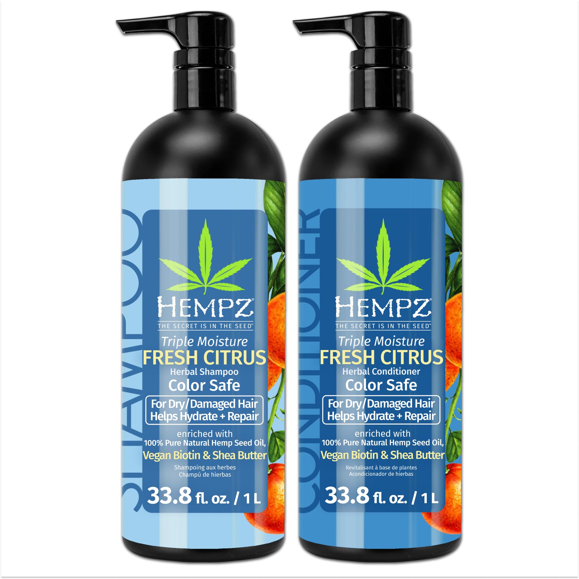 HEMPZ Hair Shampoo & Conditioner Set – Grapefruit & Peach Scent | Hydrating, Color-Safe Biotin Duo (33.8 fl oz)