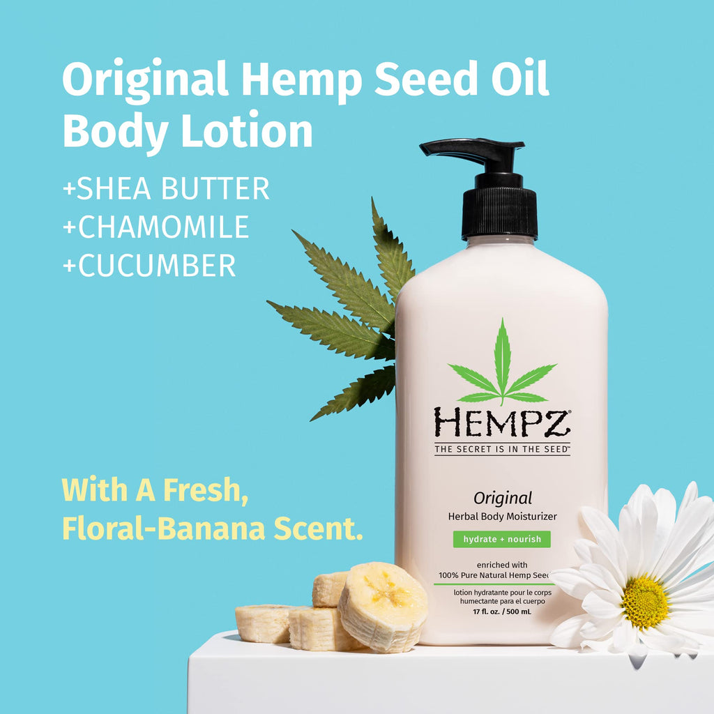 Hempz Original Hemp Seed Oil Body Moisturizer with Shea Butter & Ginseng – 17 oz | Vegan, Paraben-Free, Cruelty-Free