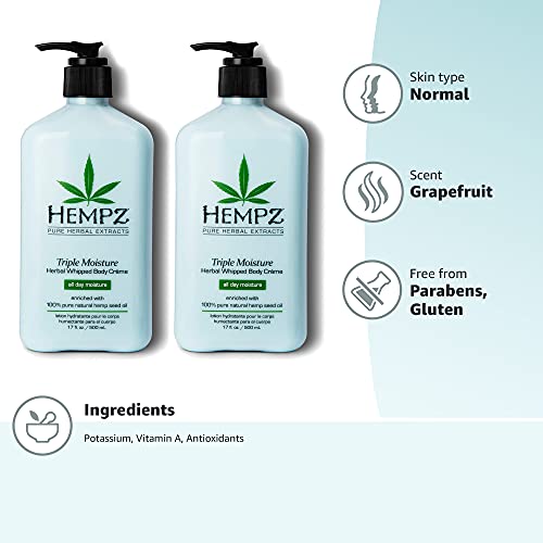 Hempz Natural Triple Moisture Whipped Body Cream – 24-Hour Hydration, 2-Pack