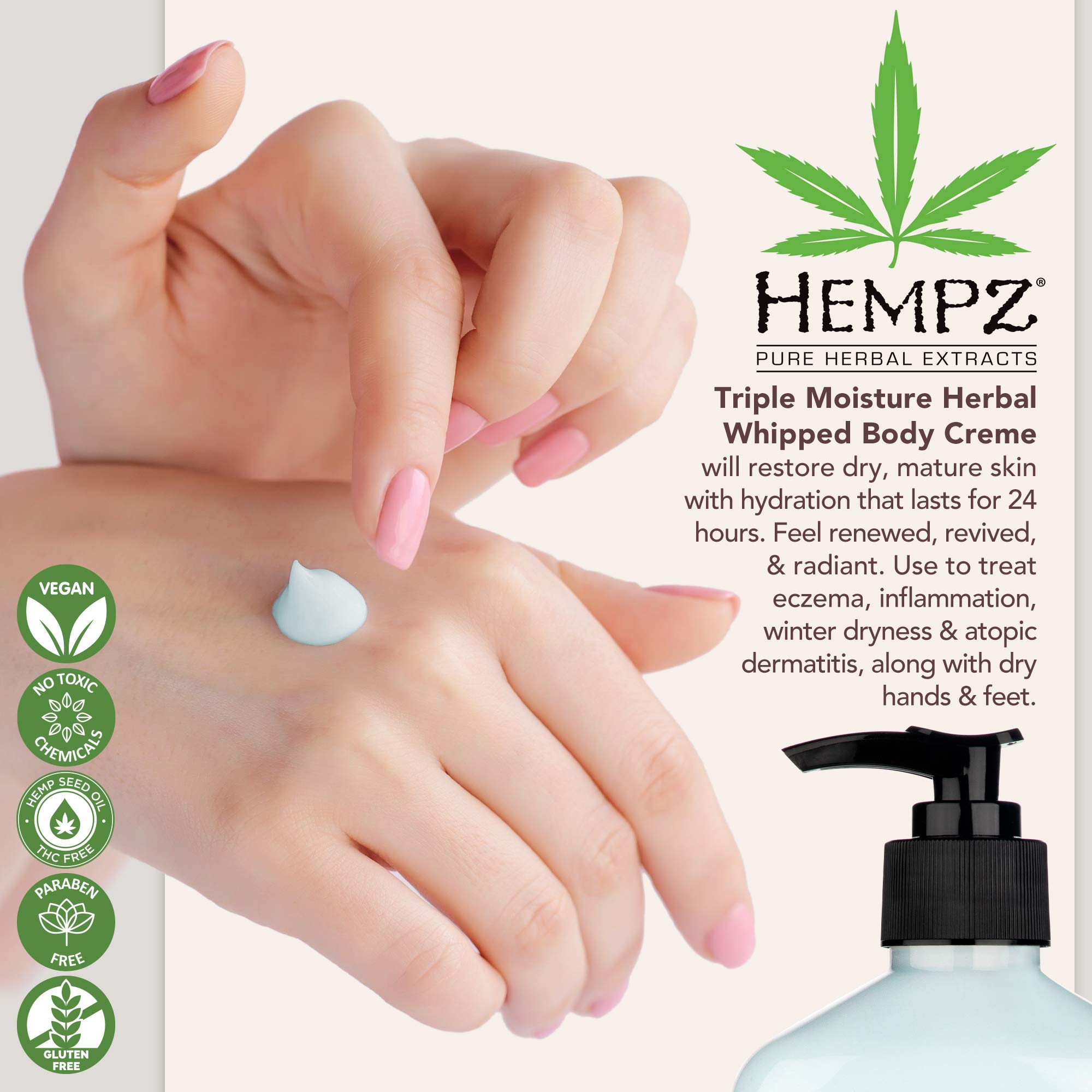 Hempz Natural Triple Moisture Whipped Body Cream – 24-Hour Hydration, 2-Pack
