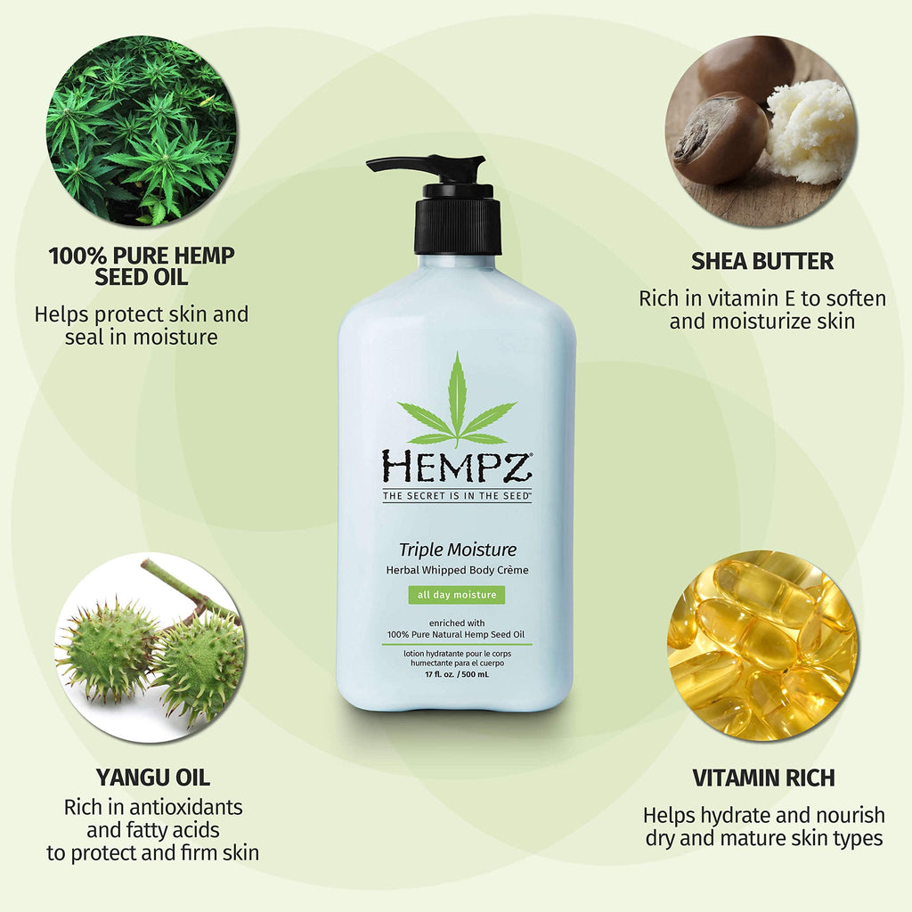 Hempz Natural Triple Moisture Whipped Body Cream – 24-Hour Hydration, 2-Pack