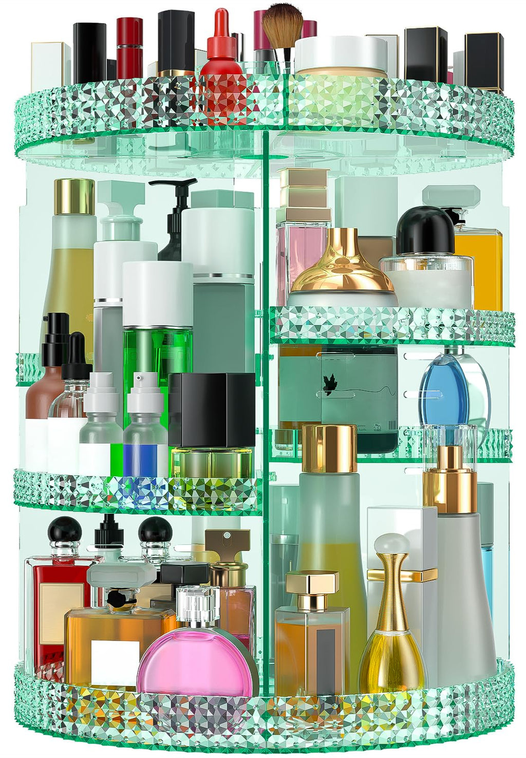 HEMTROY 360° Rotating Makeup Organizer | Extra Large 7-Layer Acrylic Cosmetics Organizer – Green