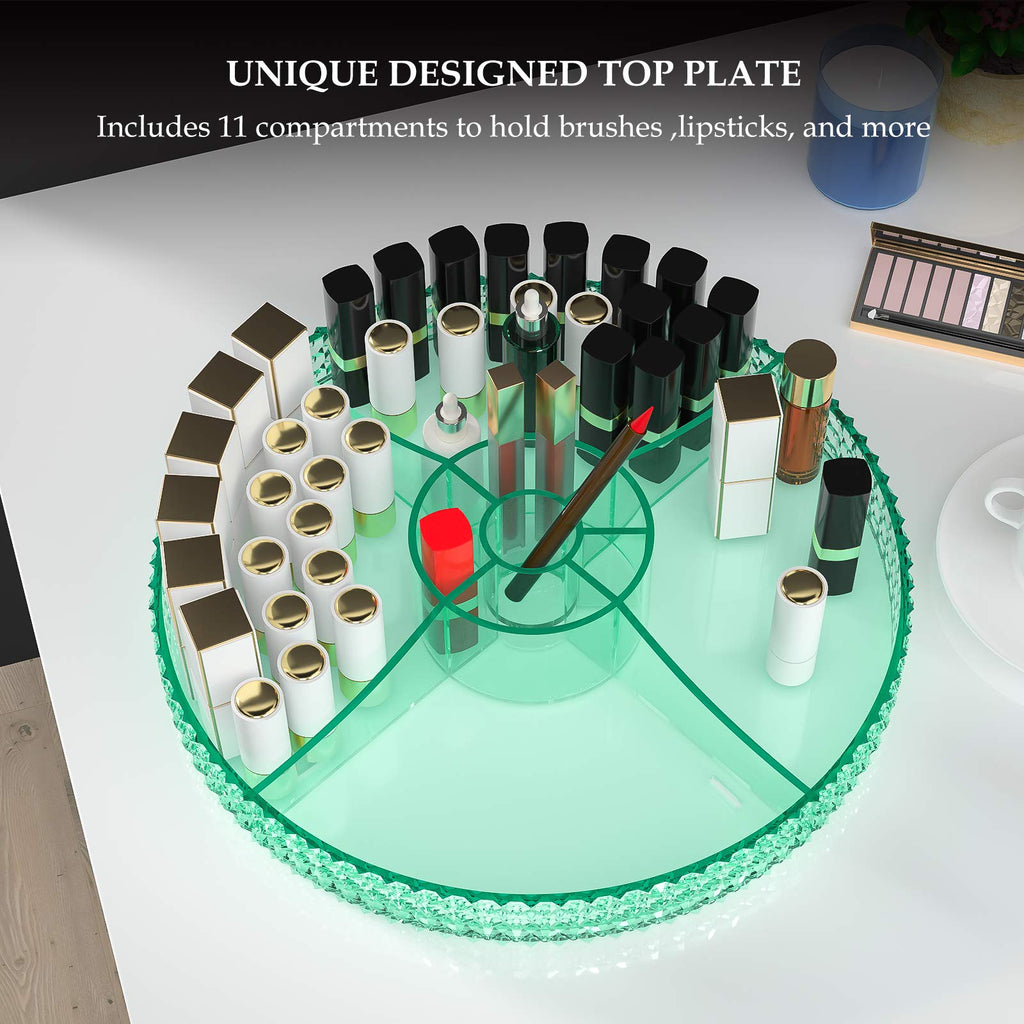 HEMTROY 360° Rotating Makeup Organizer | Extra Large 7-Layer Acrylic Cosmetics Organizer – Green