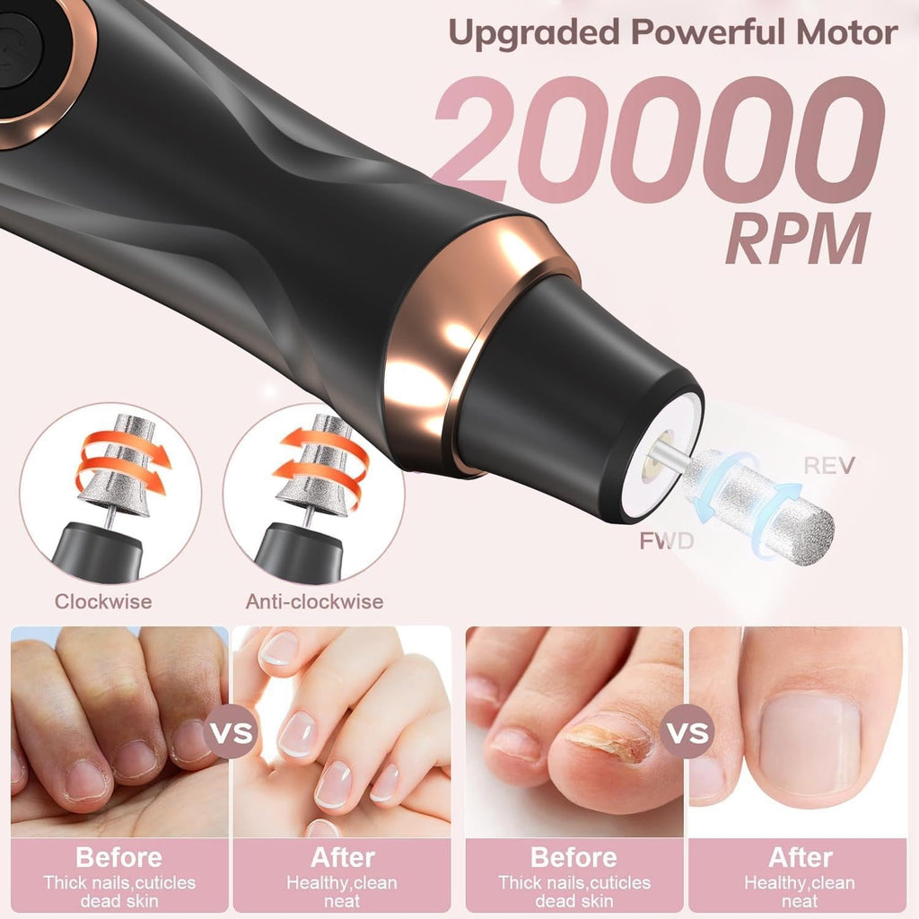 HengYuaoler Cordless Nail Drill Kit – 6-Speed Manicure Pedicure Set (Black)