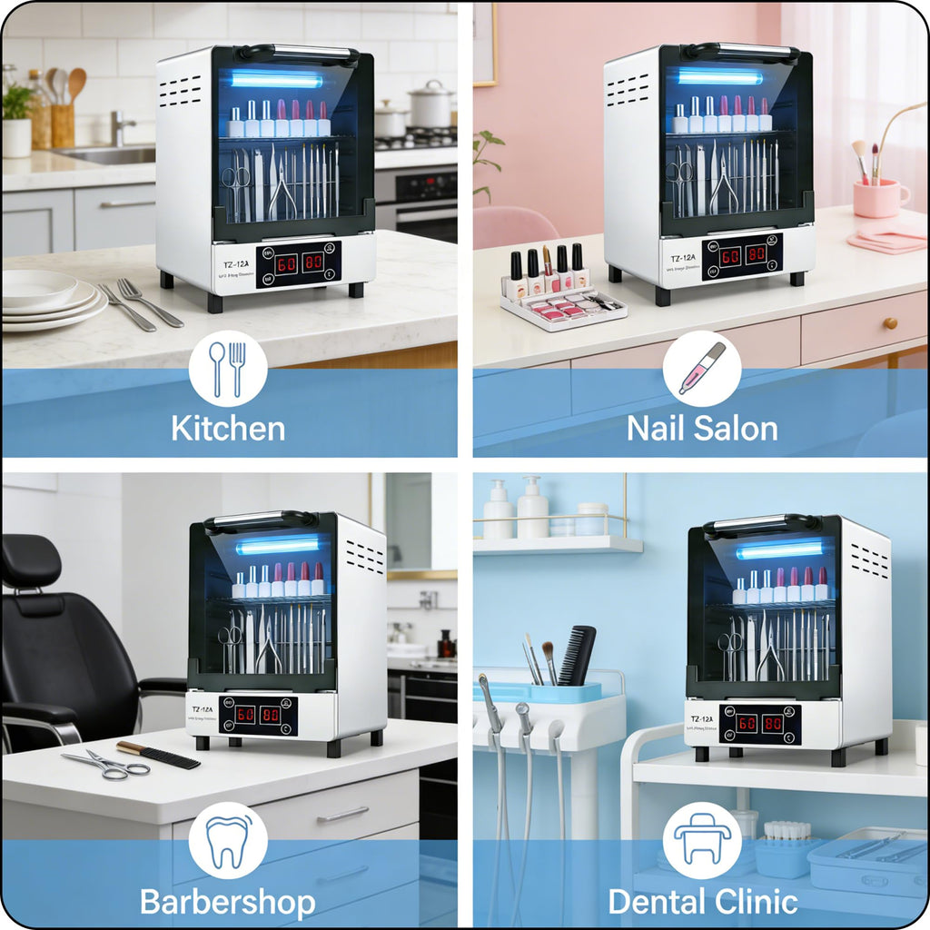 Henlivy Nail Tool Cleaning Cabinet – Large Capacity Stainless Steel, Drying, 60-Min Timer & Temp Control, 110V