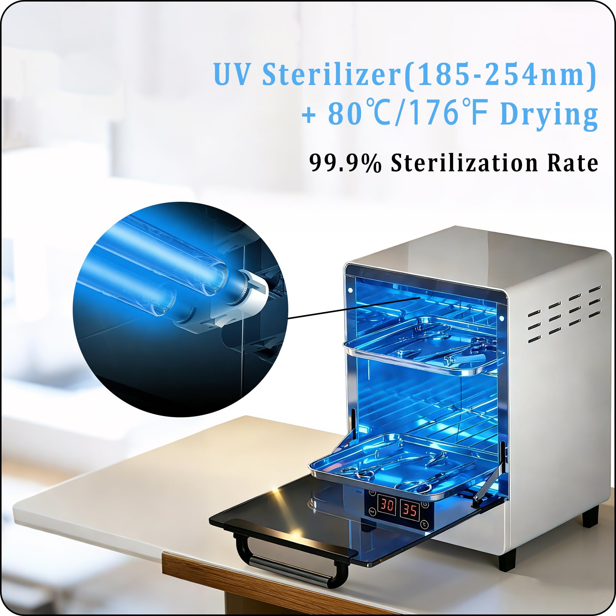 Henlivy Nail Tool Cleaning Cabinet – Large Capacity Stainless Steel, Drying, 60-Min Timer & Temp Control, 110V