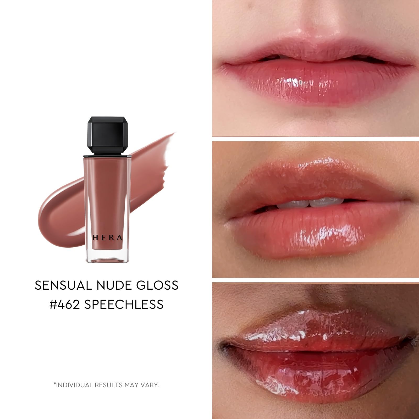 HERA Sensual Nude Lip Gloss #462 Speechless – Sheer, Non-Sticky Hydrating Gloss