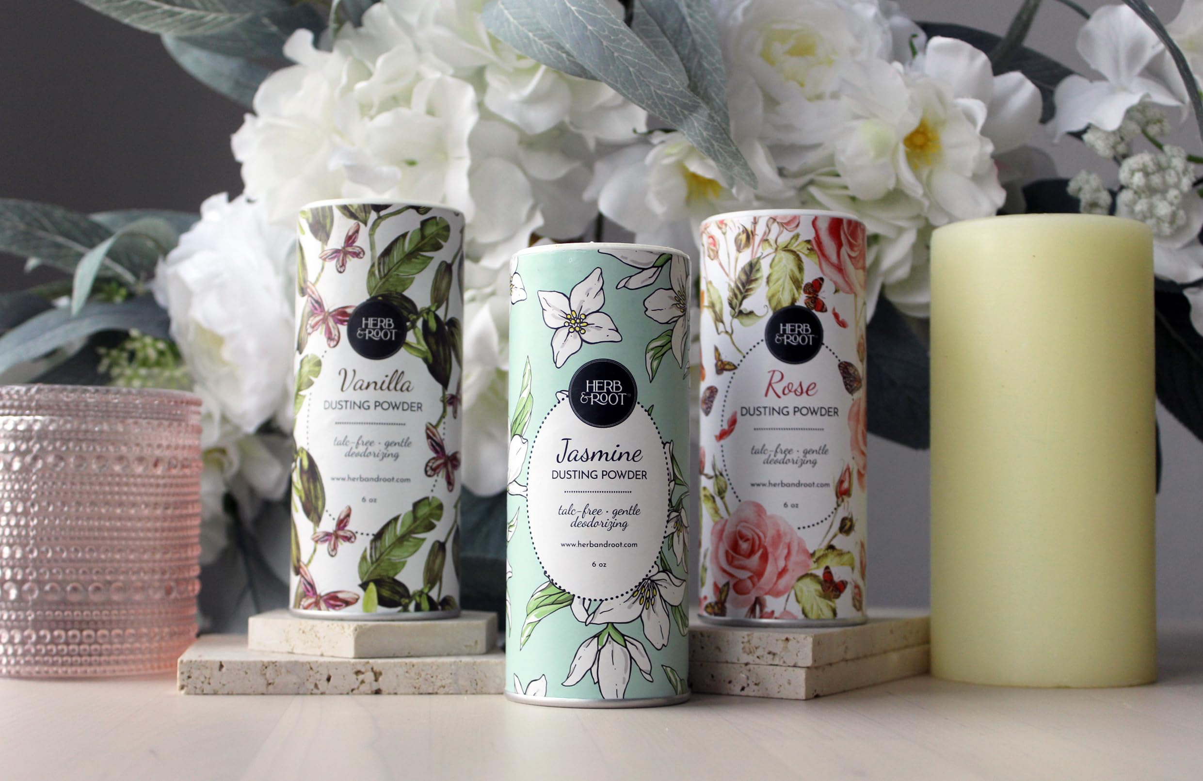 Herb & Root Talc-Free Body Dusting Powders – Rose, Vanilla, Sandalwood, Lavender, Jasmine | Gift Sets