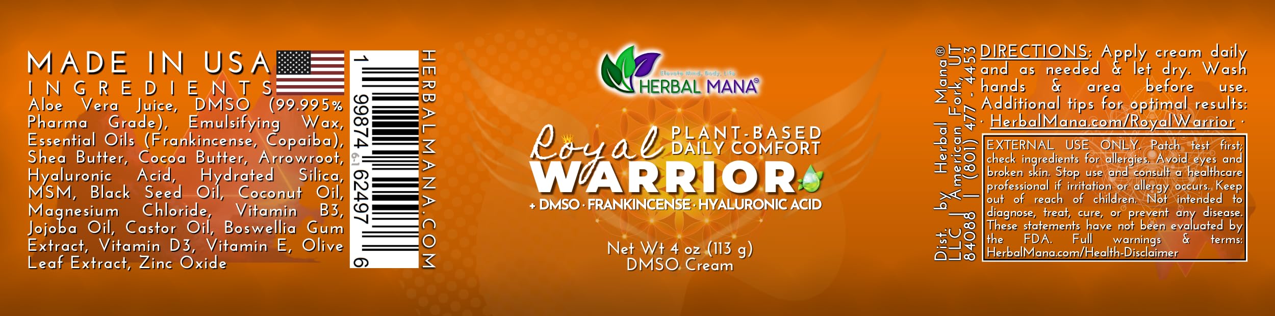 Herbal Mana Royal Warrior Frankincense DMSO Body Cream with Magnesium