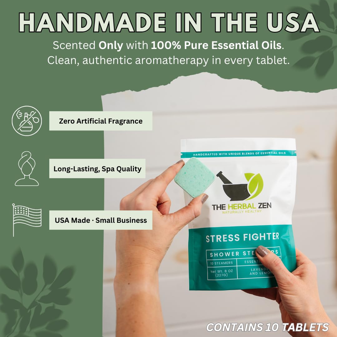 Herbal Zen Stress Fighter Shower Steamers – Lavender & Lemon, USA Made (10 Pack)