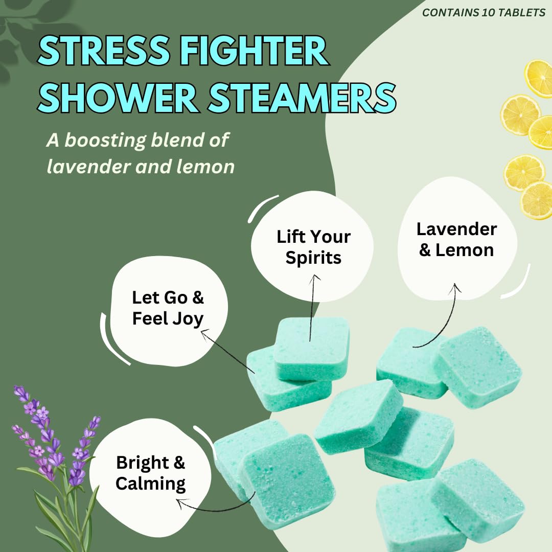 Herbal Zen Stress Fighter Shower Steamers – Lavender & Lemon, USA Made (10 Pack)