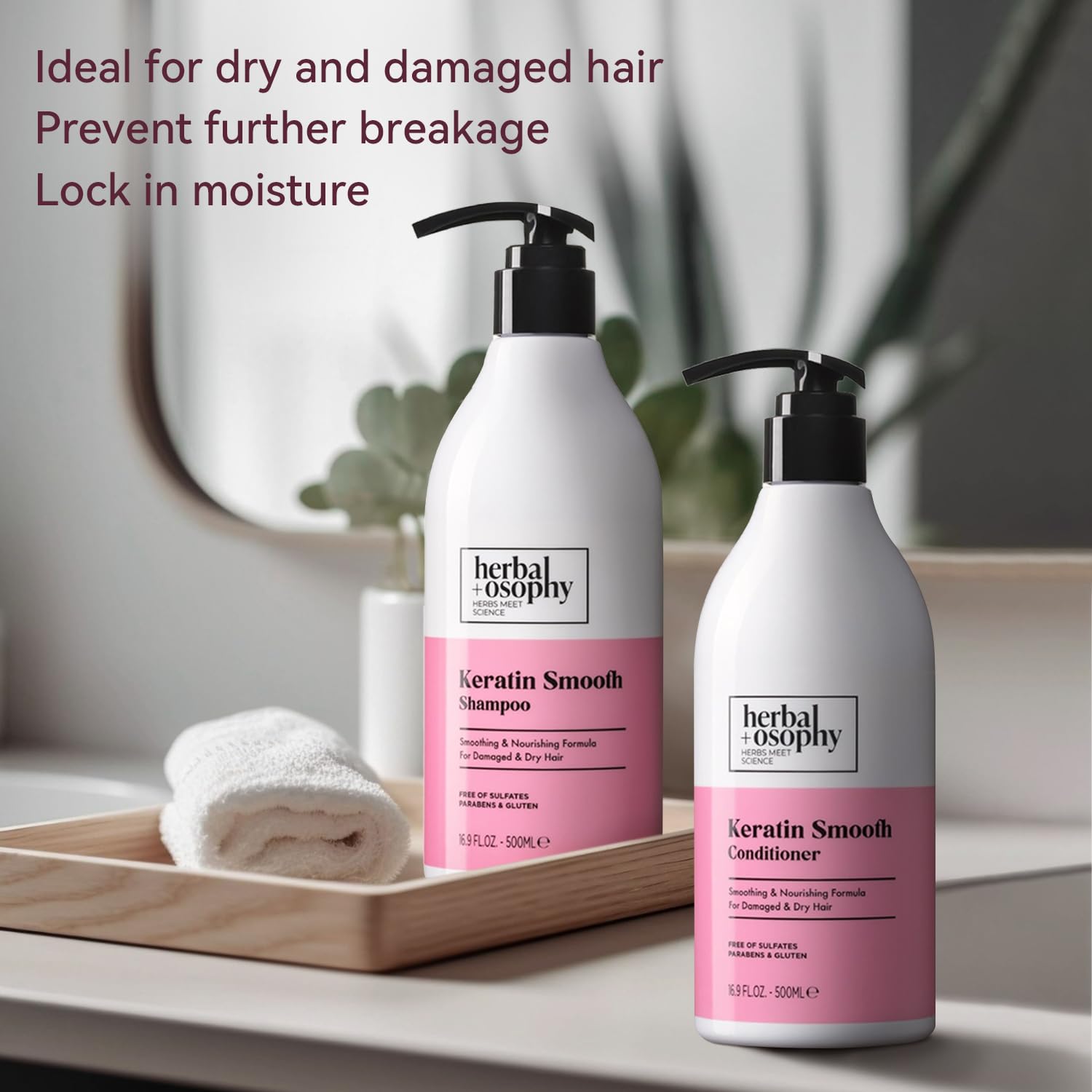 Herbalosophy Keratin Shampoo & Conditioner Set – Nourishing, Color-Safe
