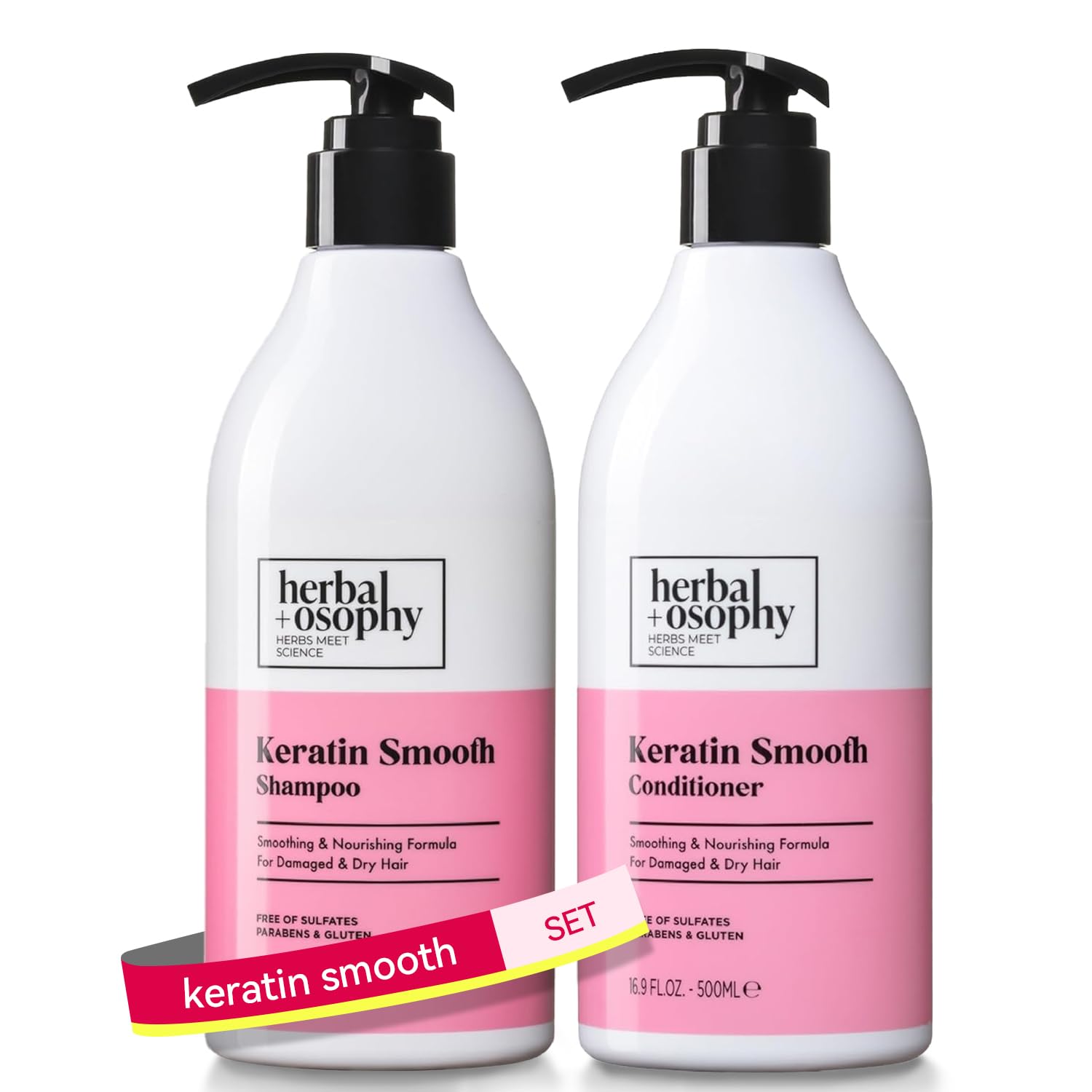 Herbalosophy Keratin Shampoo & Conditioner Set – Nourishing, Color-Safe