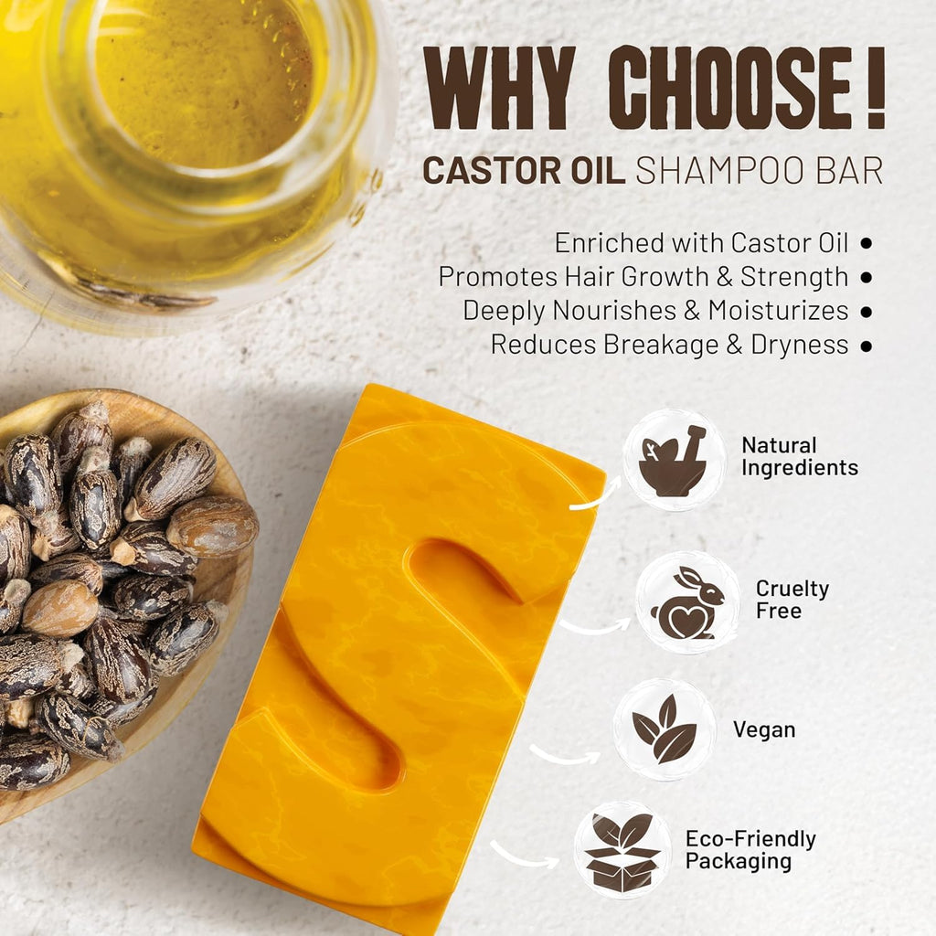 Herbishh Castor Oil Shampoo Bar – Nourishing Solid Shampoo for Hair Growth & Thinning Hair | Pack of 3