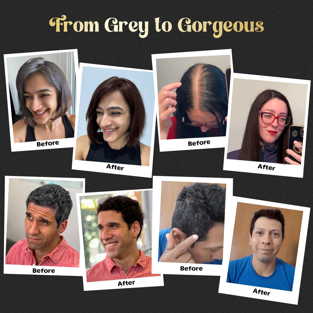 Herbishh Hair Color Shampoo for Gray Coverage - Dark Coffee (30mL x 10) + Argan Oil Mask | Travel Size