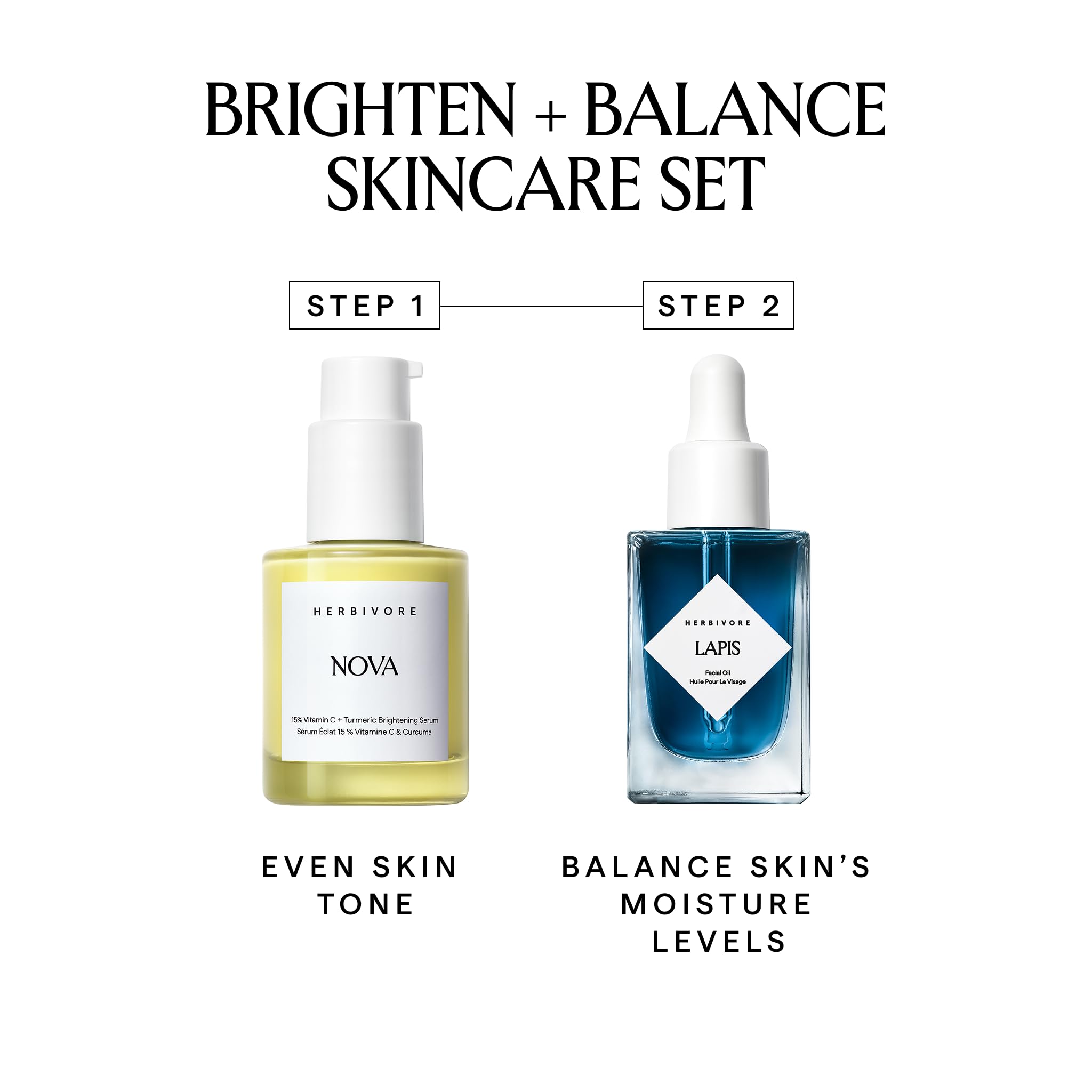 HERBIVORE Brighten + Balance Skincare Set – Nova Vitamin C Serum + Lapis Blue Tansy Oil