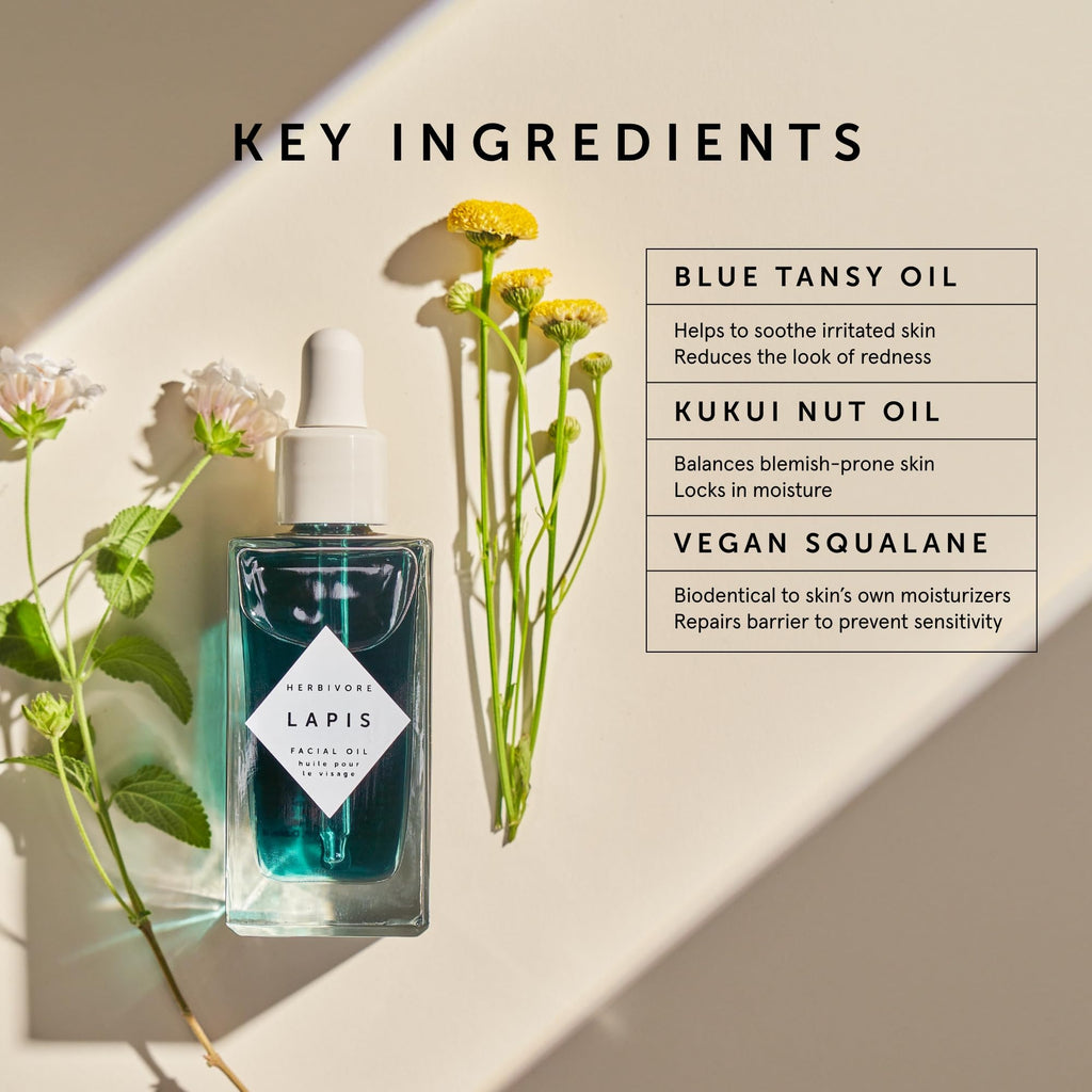 HERBIVORE Lapis Facial Oil | Balance Oily Skin & Soothe Redness with Blue Tansy & Squalane