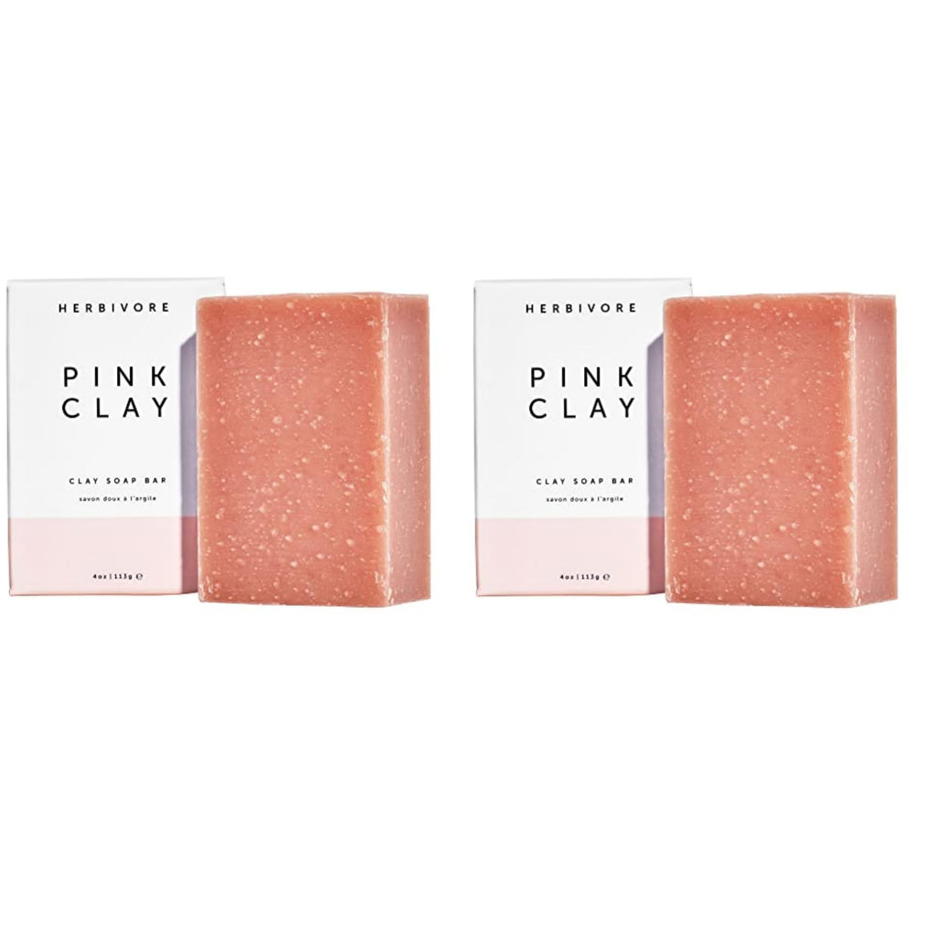 HERBIVORE Pink Clay Gentle Cleansing Bar Soap for Face & Body – Vegan, French Pink Clay, 4 oz (2 Pack)