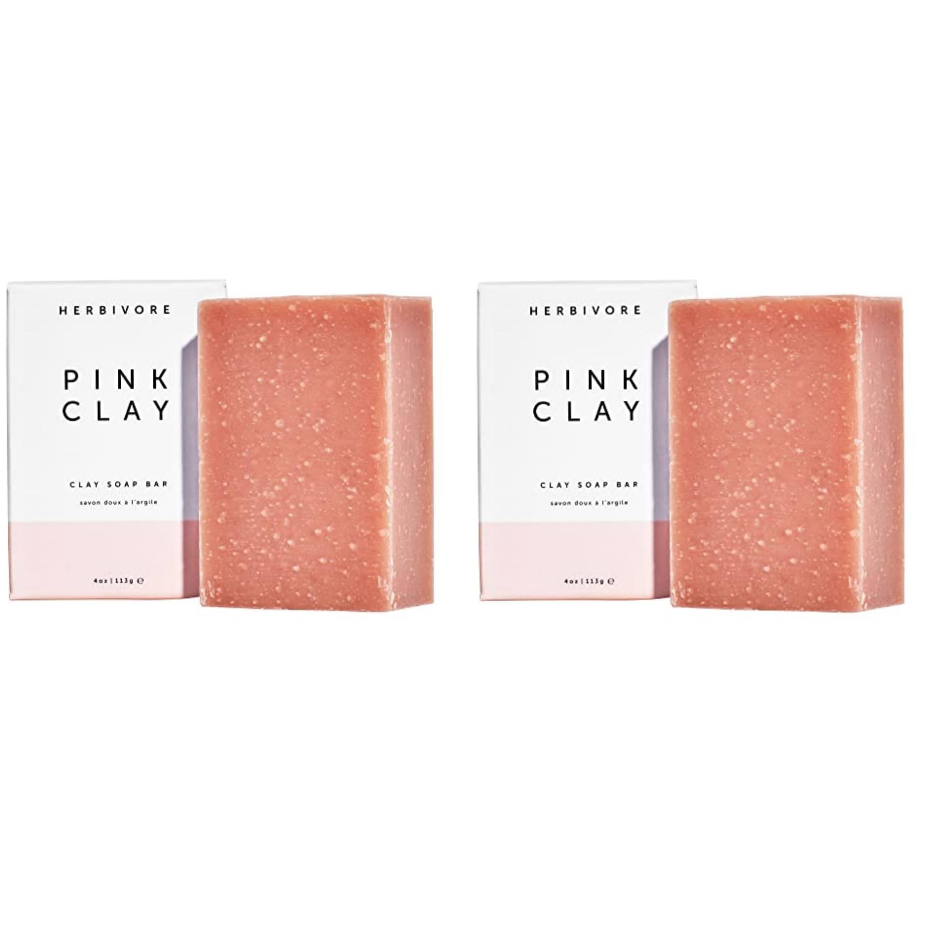 HERBIVORE Pink Clay Gentle Cleansing Bar Soap for Face & Body – Vegan, French Pink Clay, 4 oz (2 Pack)