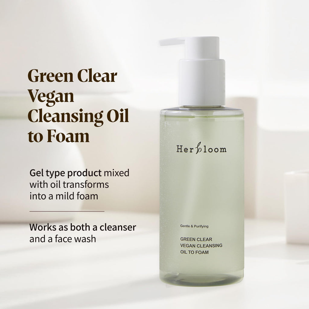 Herbloom Green Clear Vegan Cleansing Oil to Foam – pH-Balanced Korean Cleanser (6.76 fl oz)