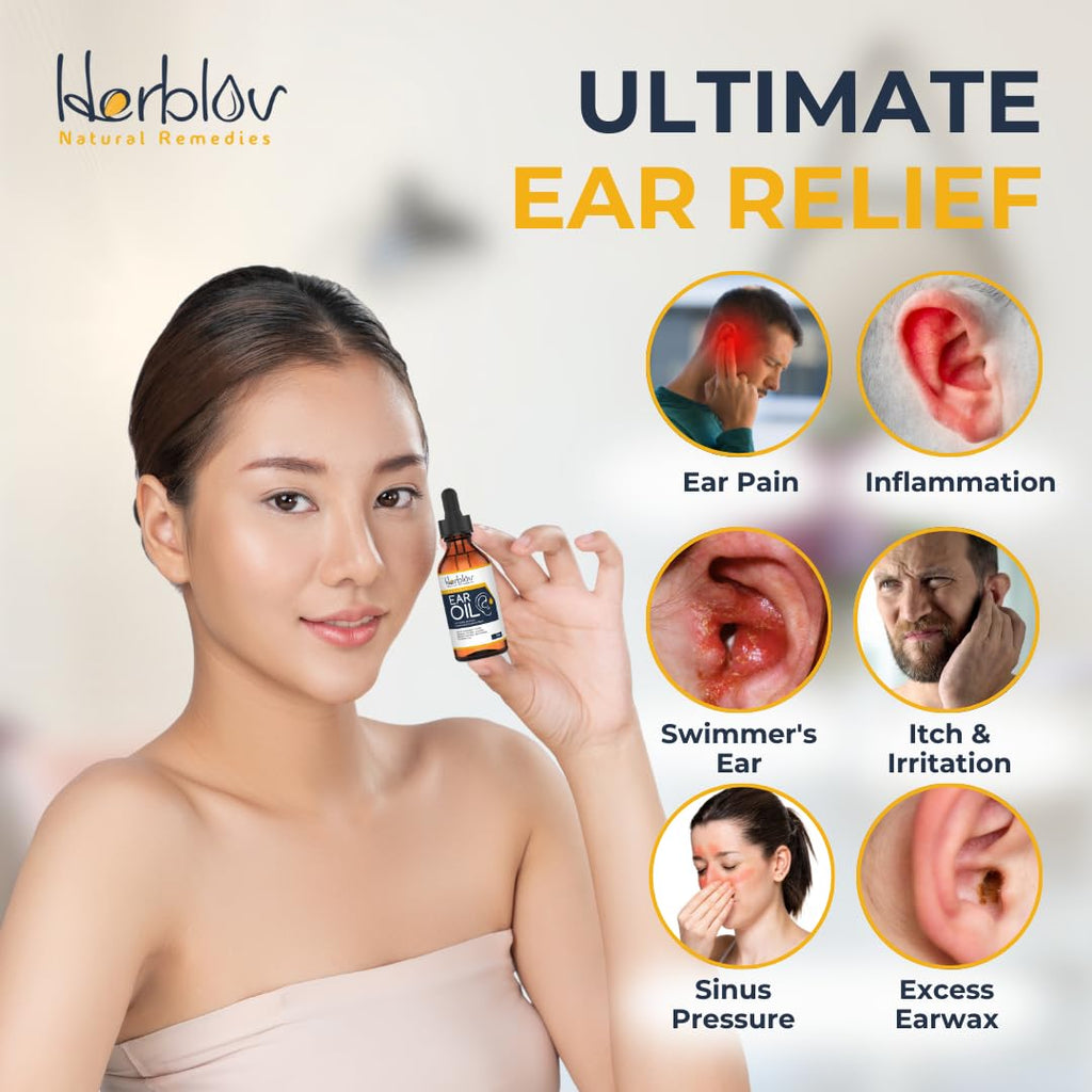 Herblov Organic Ear Oil | Natural Eardrops for Ear Health, Wax Removal & Swimmer's Ear