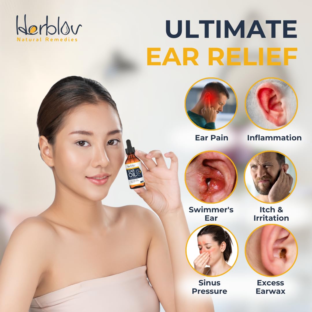 Herblov Organic Ear Oil | Natural Eardrops for Ear Health, Wax Removal & Swimmer's Ear