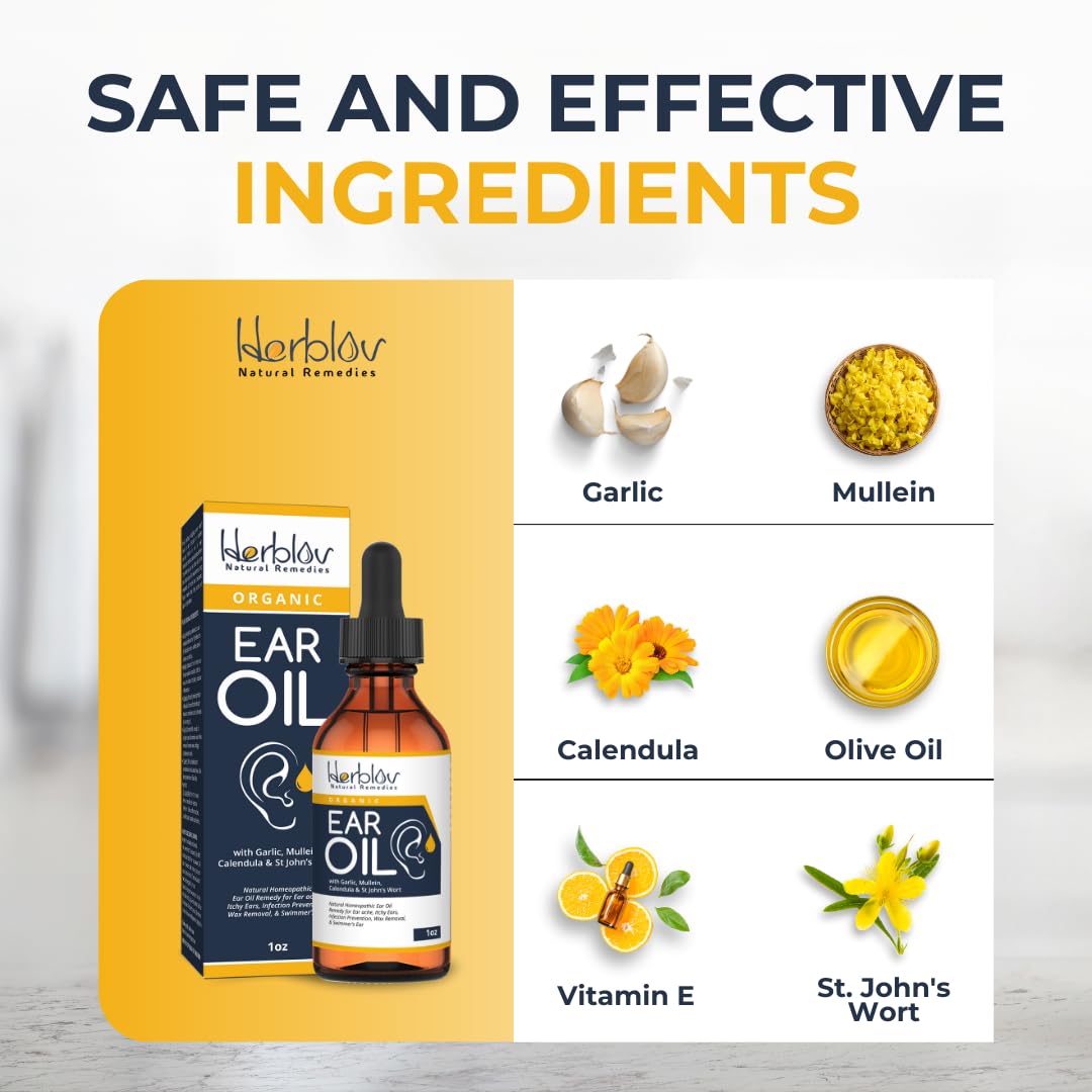Herblov Organic Ear Oil | Natural Eardrops for Ear Health, Wax Removal & Swimmer's Ear