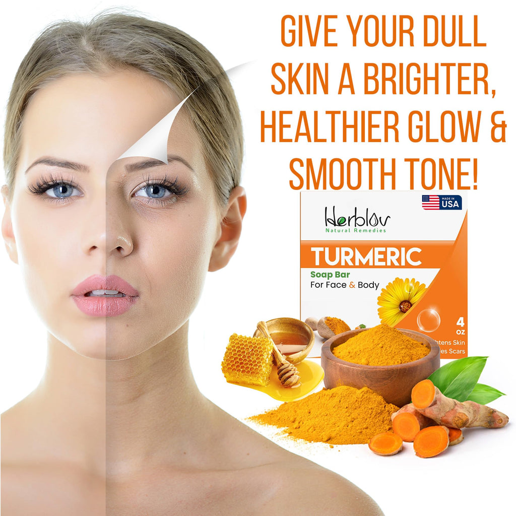 Herblov Turmeric Soap Bar for Face & Body – Natural Brightening Soap, USA Made 4oz
