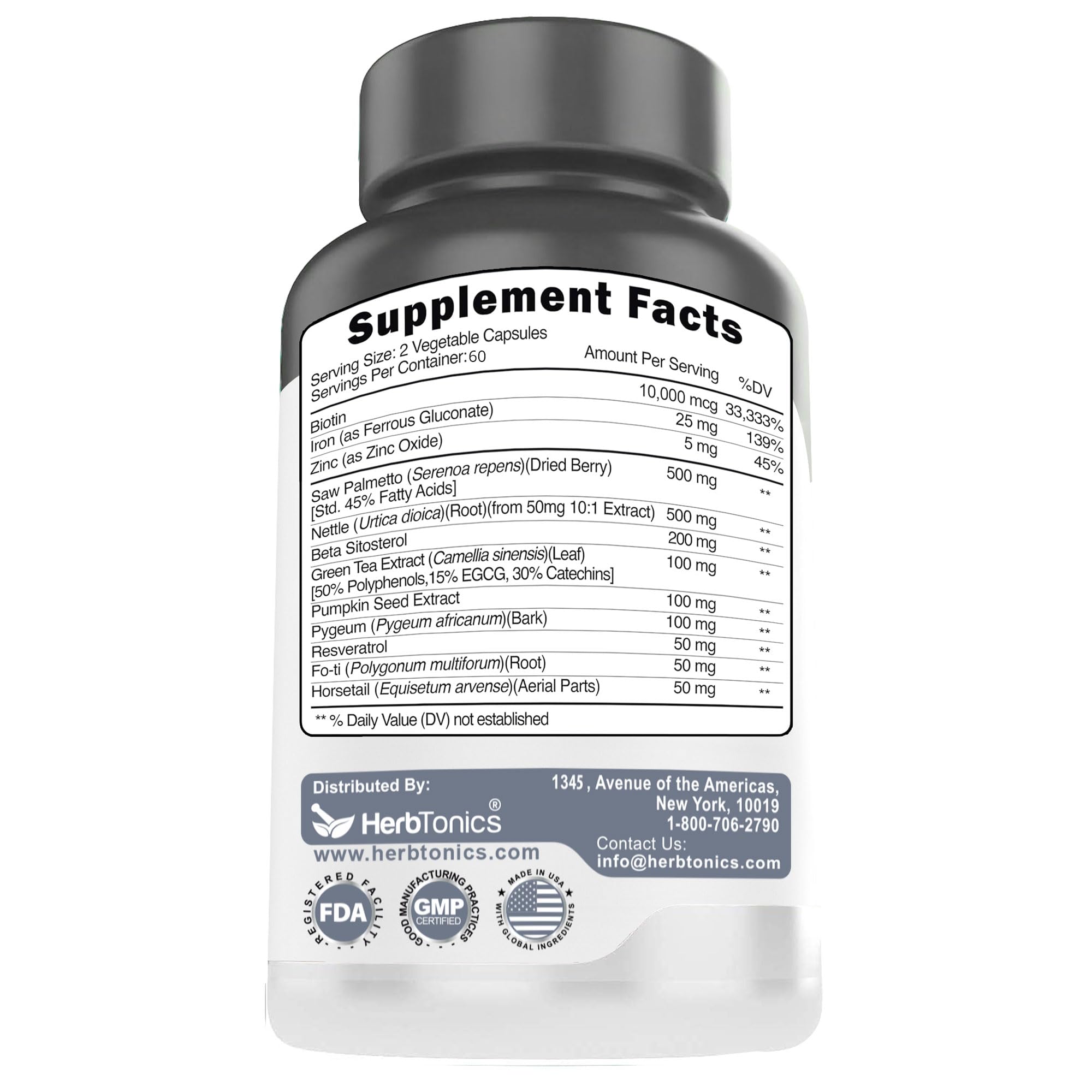 Hair Growth Vitamins for Women & Men | DHT Blocker with Saw Palmetto & 10,000 mcg Biotin – Herbtonics Foli Tonic Hair Growth Supplement