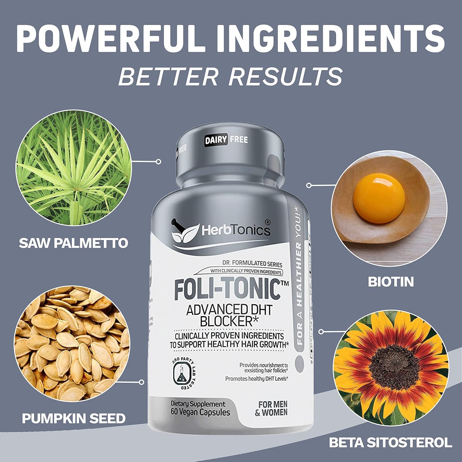 Hair Growth Vitamins for Women & Men | DHT Blocker with Saw Palmetto & 10,000 mcg Biotin – Herbtonics Foli Tonic Hair Growth Supplement