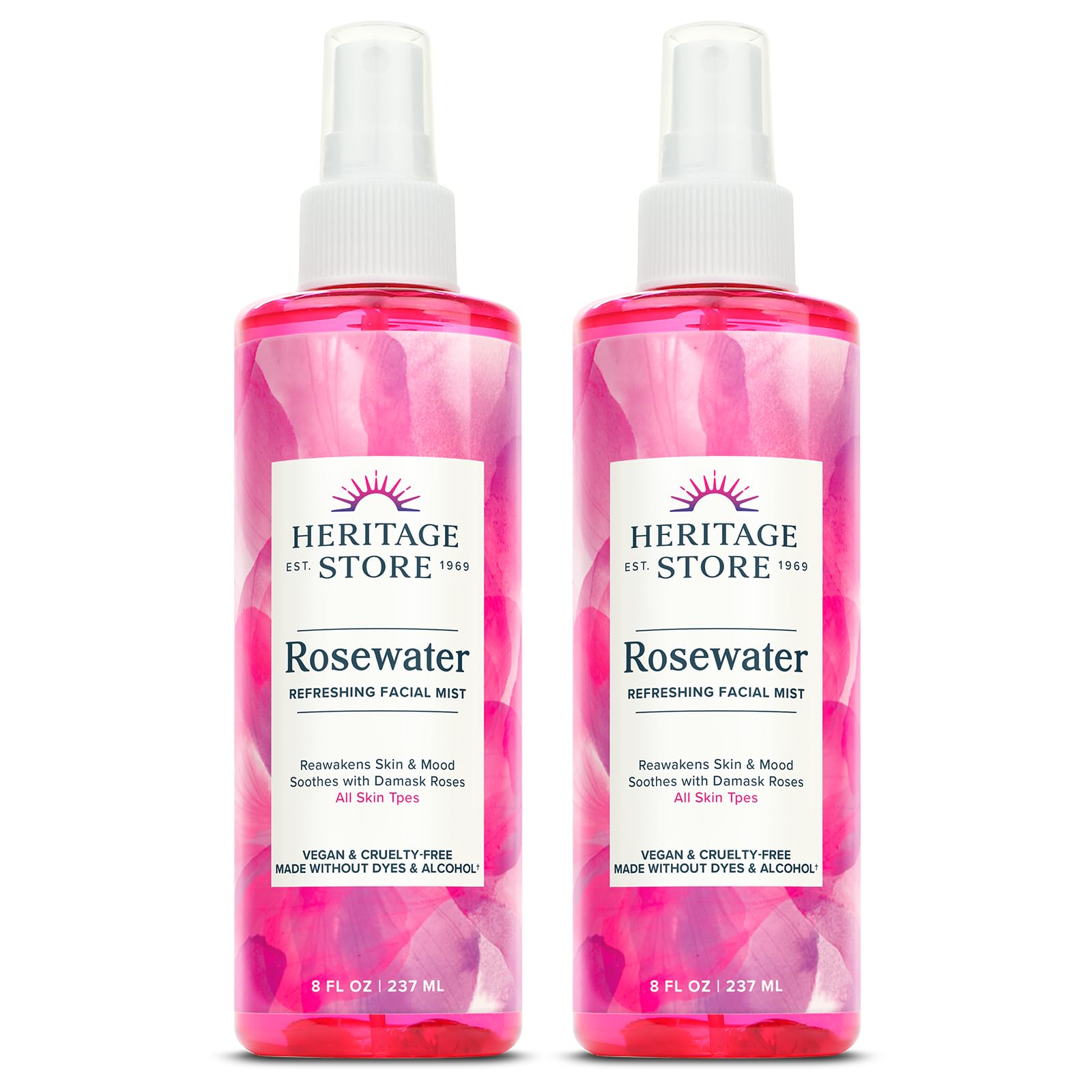 HERITAGE STORE Rosewater 2-Pack – Refreshing Face Mist with Damask Rose, All Skin Types, 8oz Each
