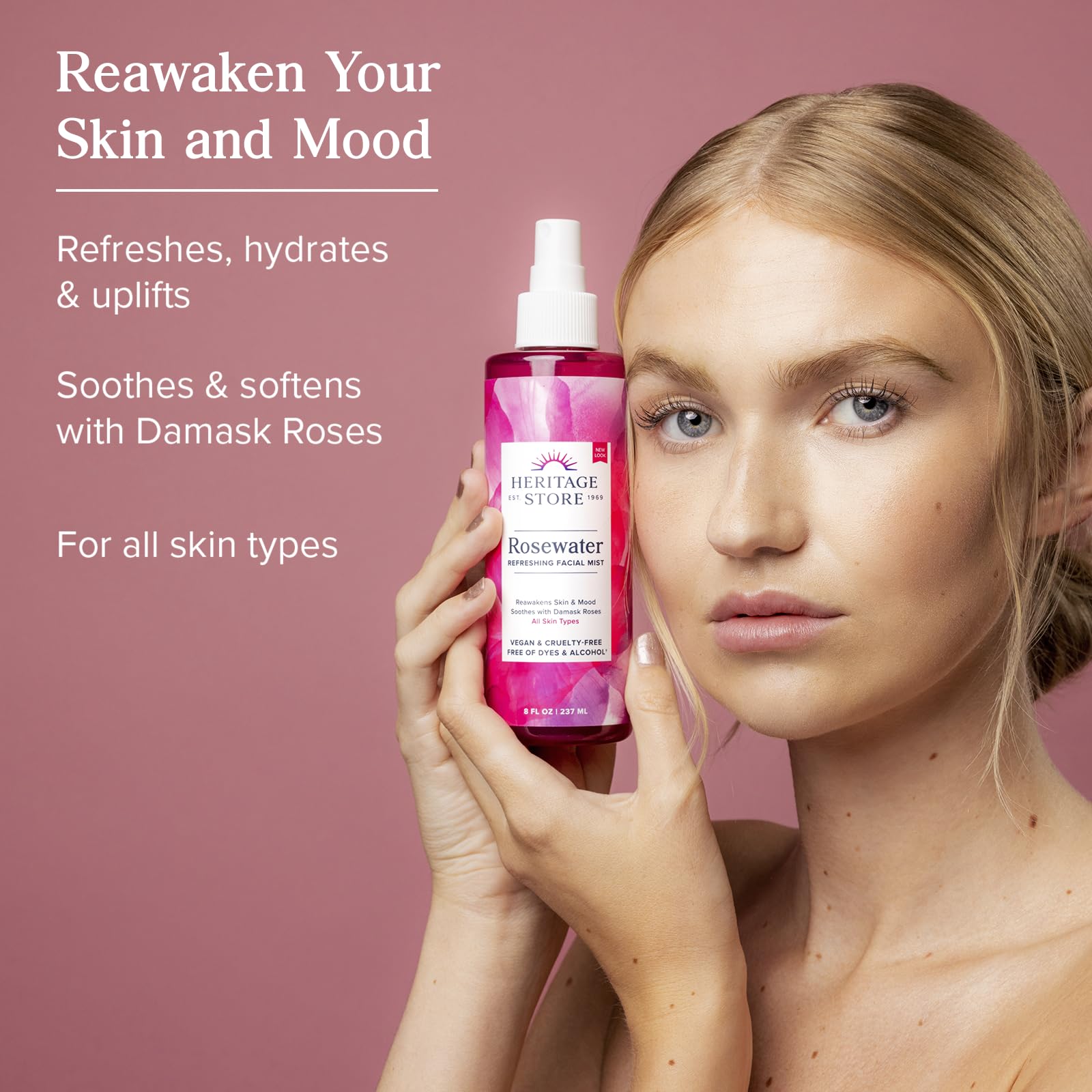HERITAGE STORE Rosewater 2-Pack – Refreshing Face Mist with Damask Rose, All Skin Types, 8oz Each