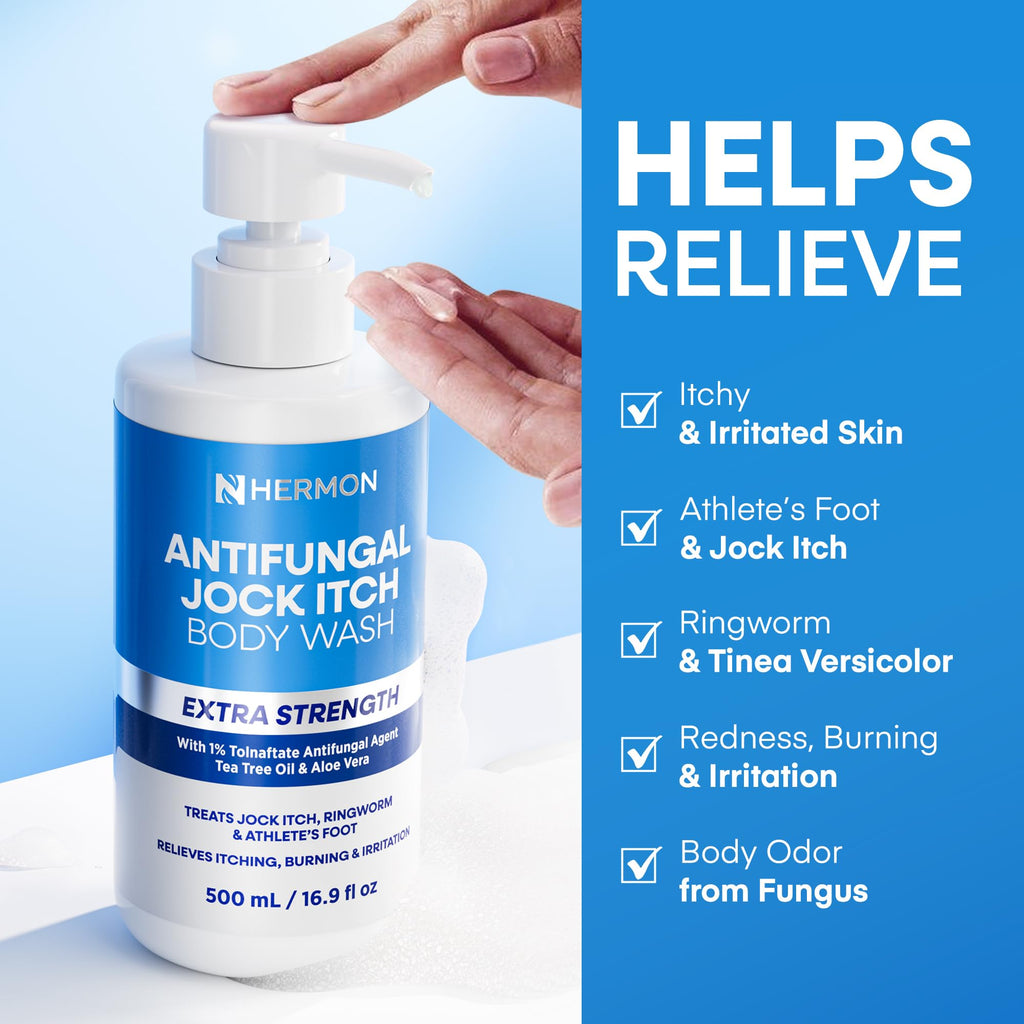 Hermon Antifungal Body Wash – Tea Tree Oil + Tolnaftate 1% for Jock Itch, Ringworm, Athlete's Foot