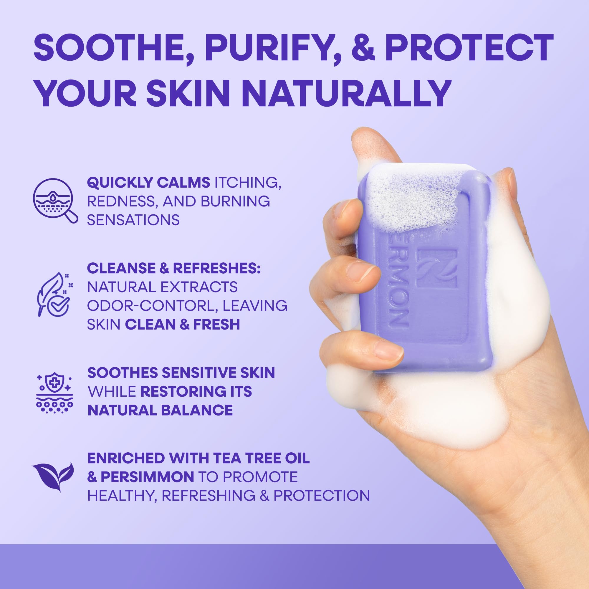 Hermon Antifungal Soap with Tea Tree Oil: Lavender, 4-Pack – Body & Face Wash for Ringworm, Jock Itch & Athlete’s Foot