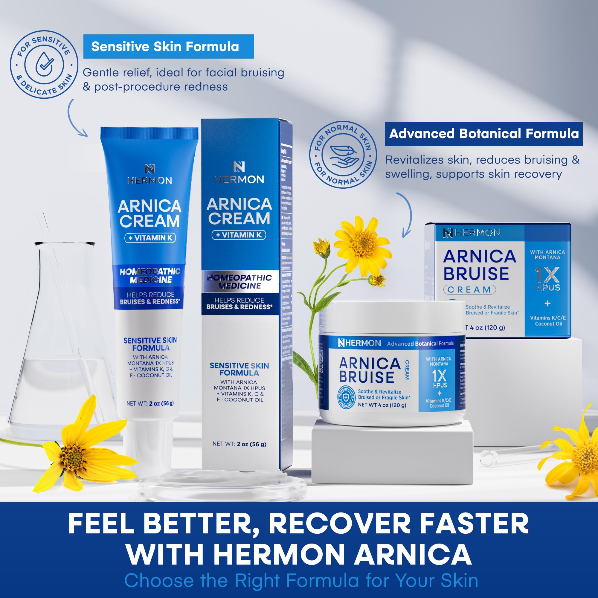 Hermon Arnica Bruise Cream with Vitamin K – Sensitive Skin & Face Formula, Extra Strength Hydrating Moisturizer 2 Oz