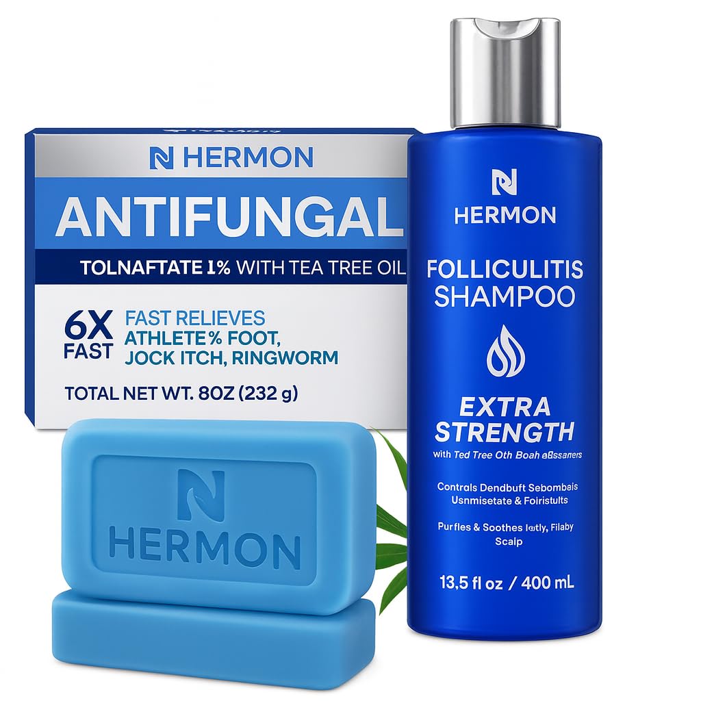 Hermon Folliculitis Treatment Kit: Shampoo & Tea Tree Soap for Scalp, Body & Intimate Areas