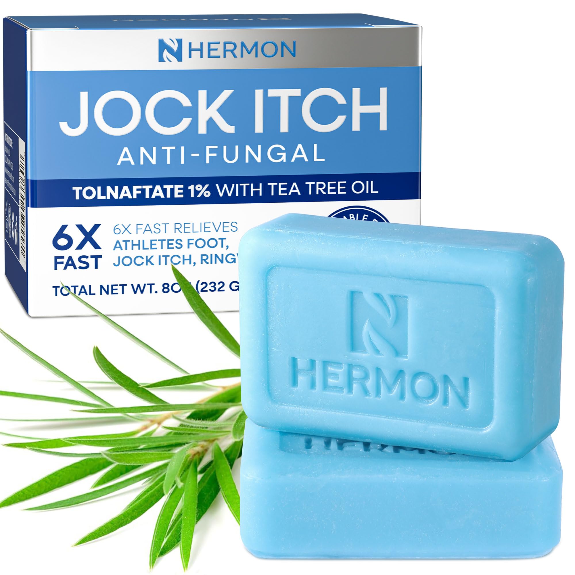 Hermon Jock Itch Antifungal Soap – Tea Tree Oil Relief for Jock Itch, Athlete's Foot & Ringworm (2 Bars)