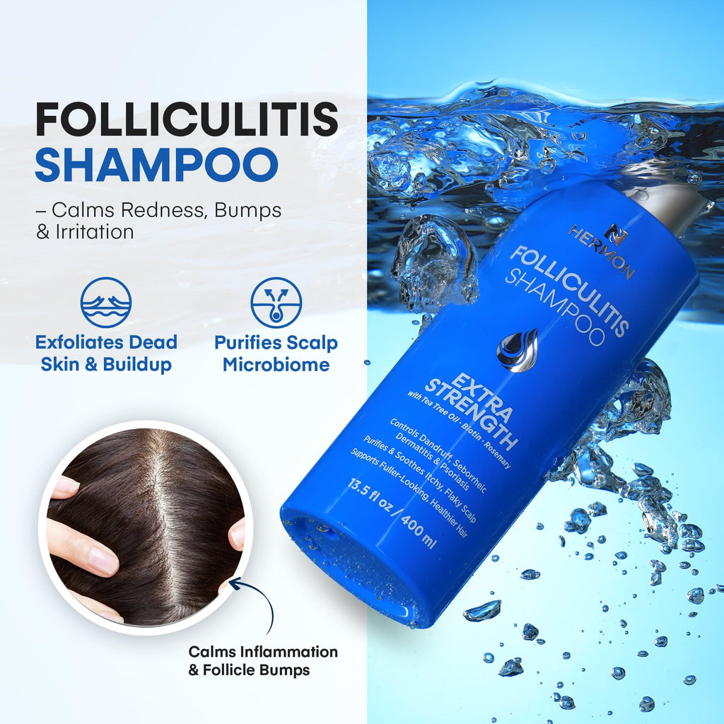 Hermon Folliculitis Treatment Kit: Shampoo & Tea Tree Soap for Scalp, Body & Intimate Areas