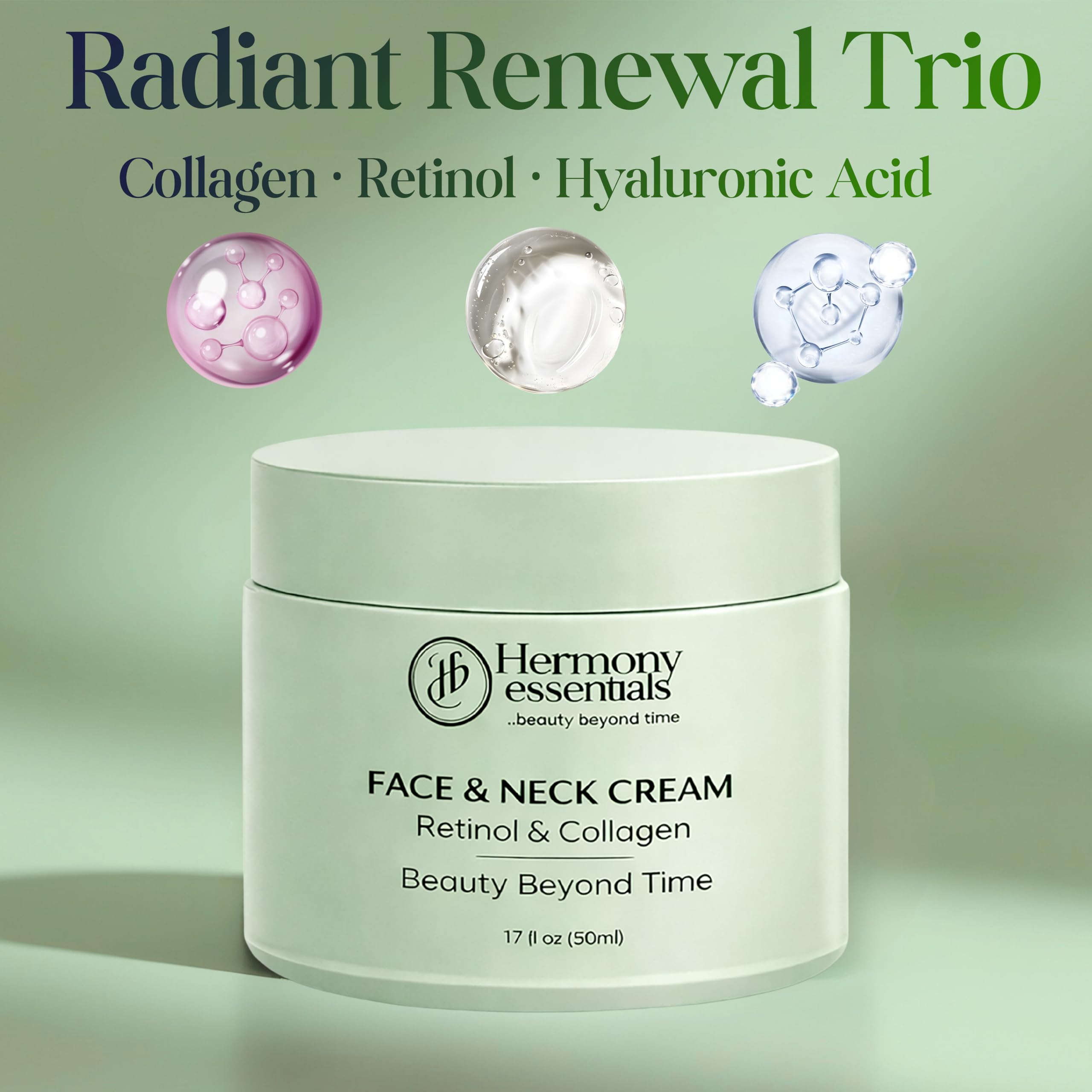 Hermony Essentials Collagen Retinol Hyaluronic Cream – Anti Aging Face & Neck Moisturizer, Lightweight & Fast Absorbing