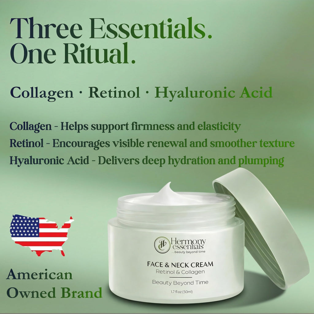 Hermony Essentials Collagen Retinol Hyaluronic Cream – Anti Aging Face & Neck Moisturizer, Lightweight & Fast Absorbing