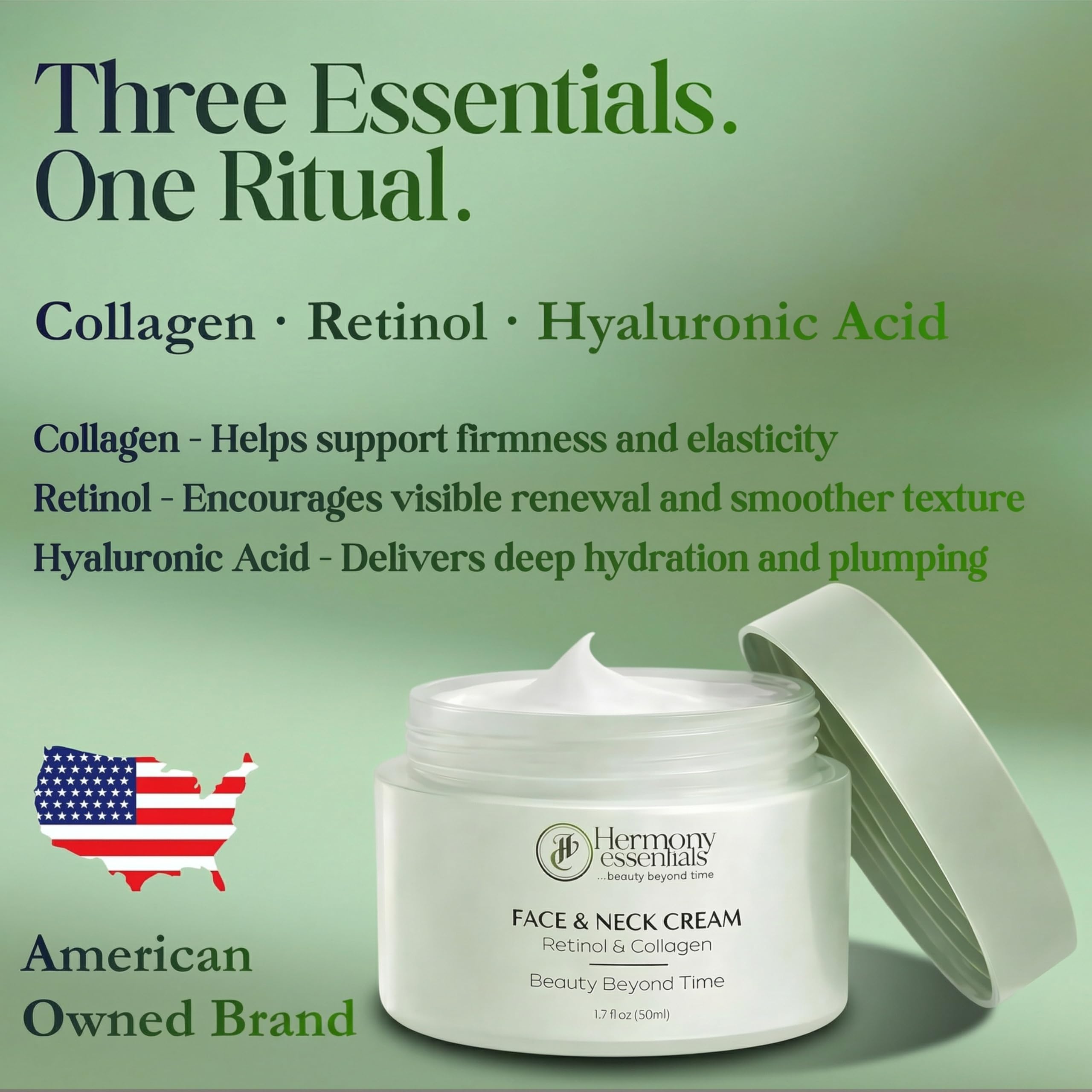 Hermony Essentials Collagen Retinol Hyaluronic Cream – Anti Aging Face & Neck Moisturizer, Lightweight & Fast Absorbing